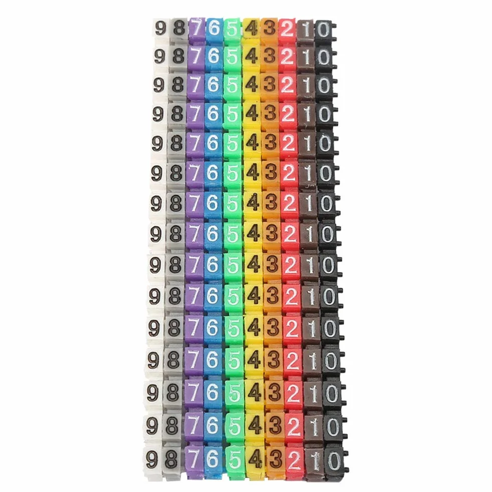 Akozon C-Shaped Coded Clip na plastikowym kablu Identyfikacja Przewodu Przewodu Oznacznik do kabla Kolorowa cyfrowa etykieta z przewodem cyfrowym (1,5 mm²)