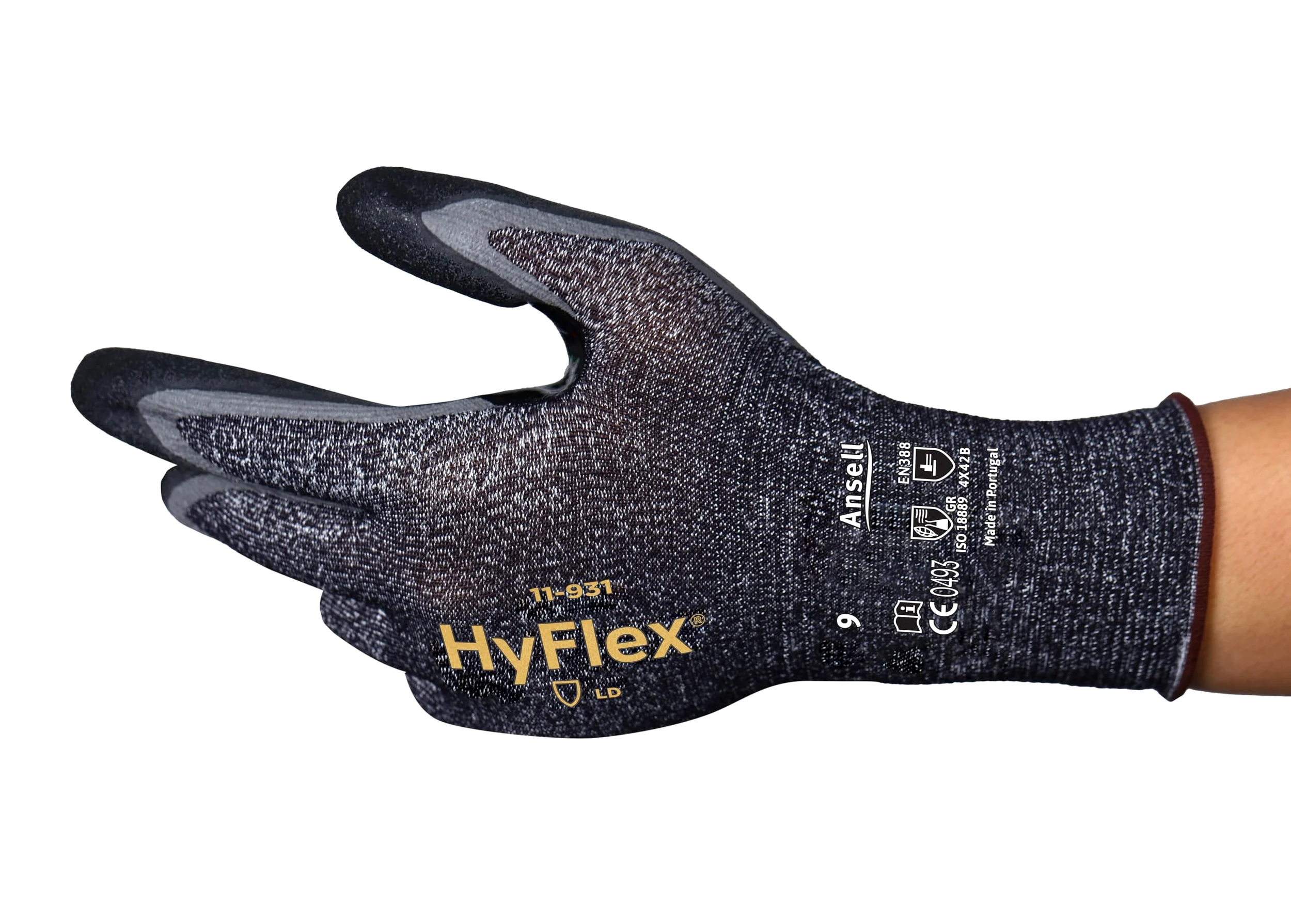 Ansell Hyflex 11-931 Robocze rękawice do ochrony mechanicznej, Rozmiar 9 (L), Czarny (12 Par)