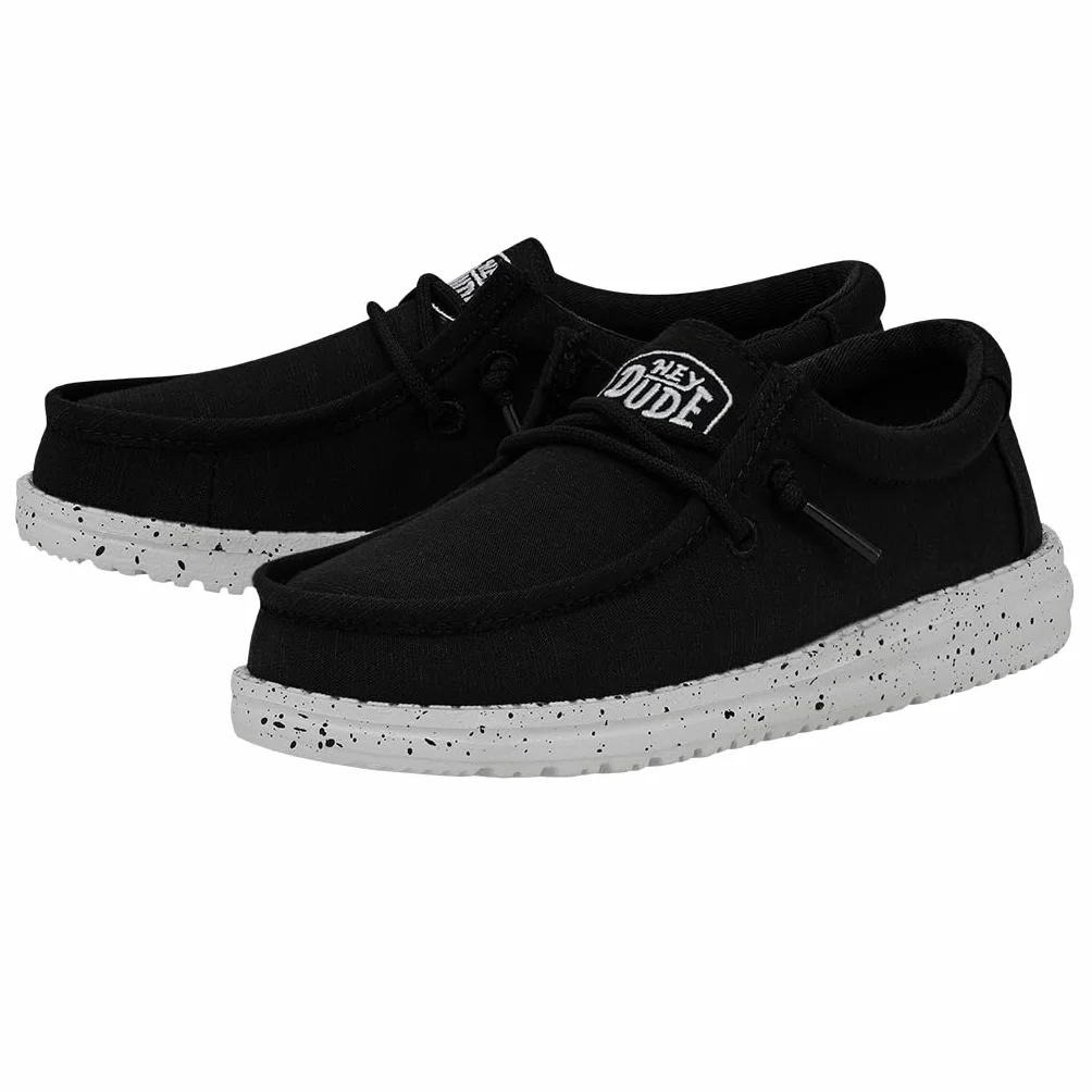 Hey Dude Wally Youth Slub Canvas Moccasin, Black, 34 EU, czarny, 34 EU