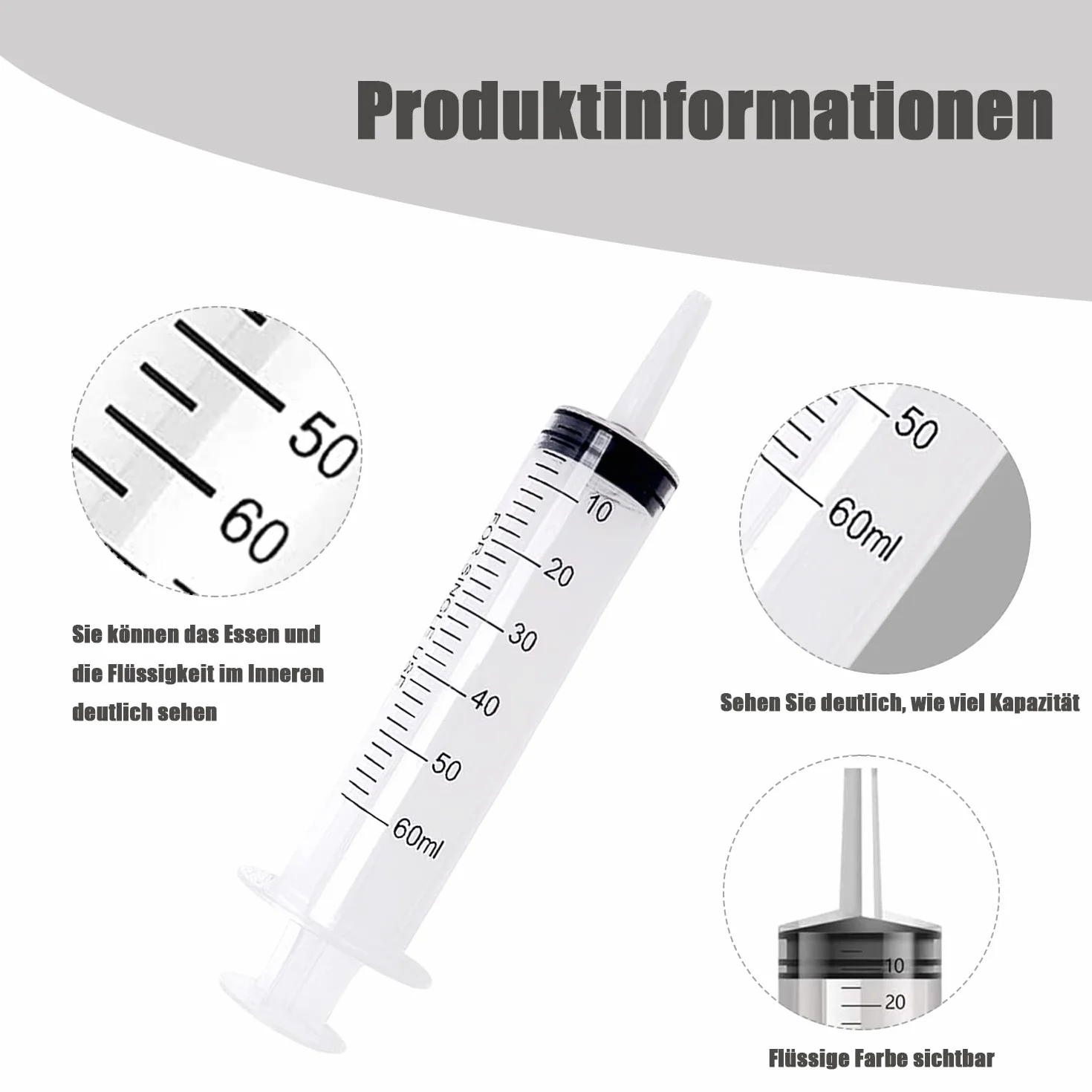 ACONDE Zestaw 2 strzykawek z wężem, strzykawka z tworzywa sztucznego, 200 ml, do codziennego użytku, laboratoriów naukowych i fabryk