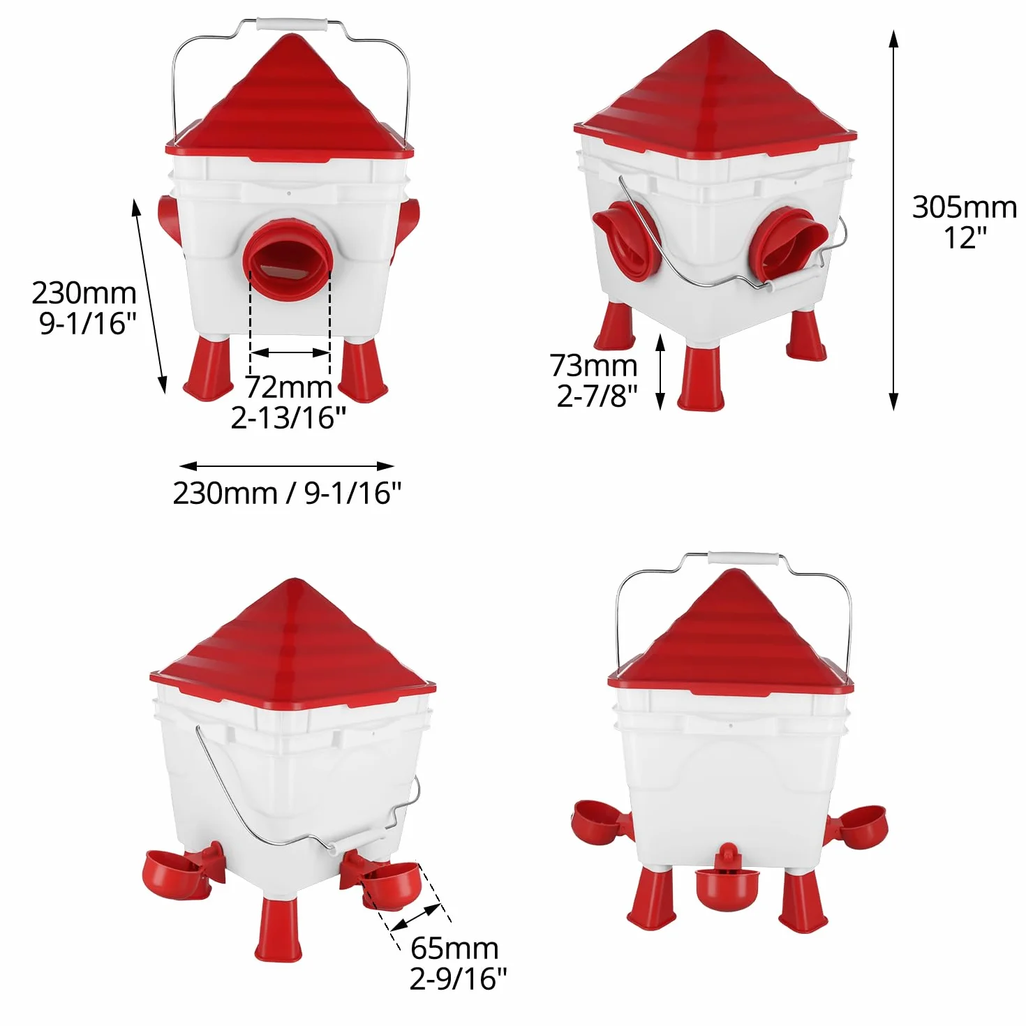 QWORK® zestaw do karmienia i picia dla kurczaków, pojemnik na karmę 6 kg i dozownik wody 8,5 l - ze zdejmowanymi nóżkami i stalowymi łańcuchami