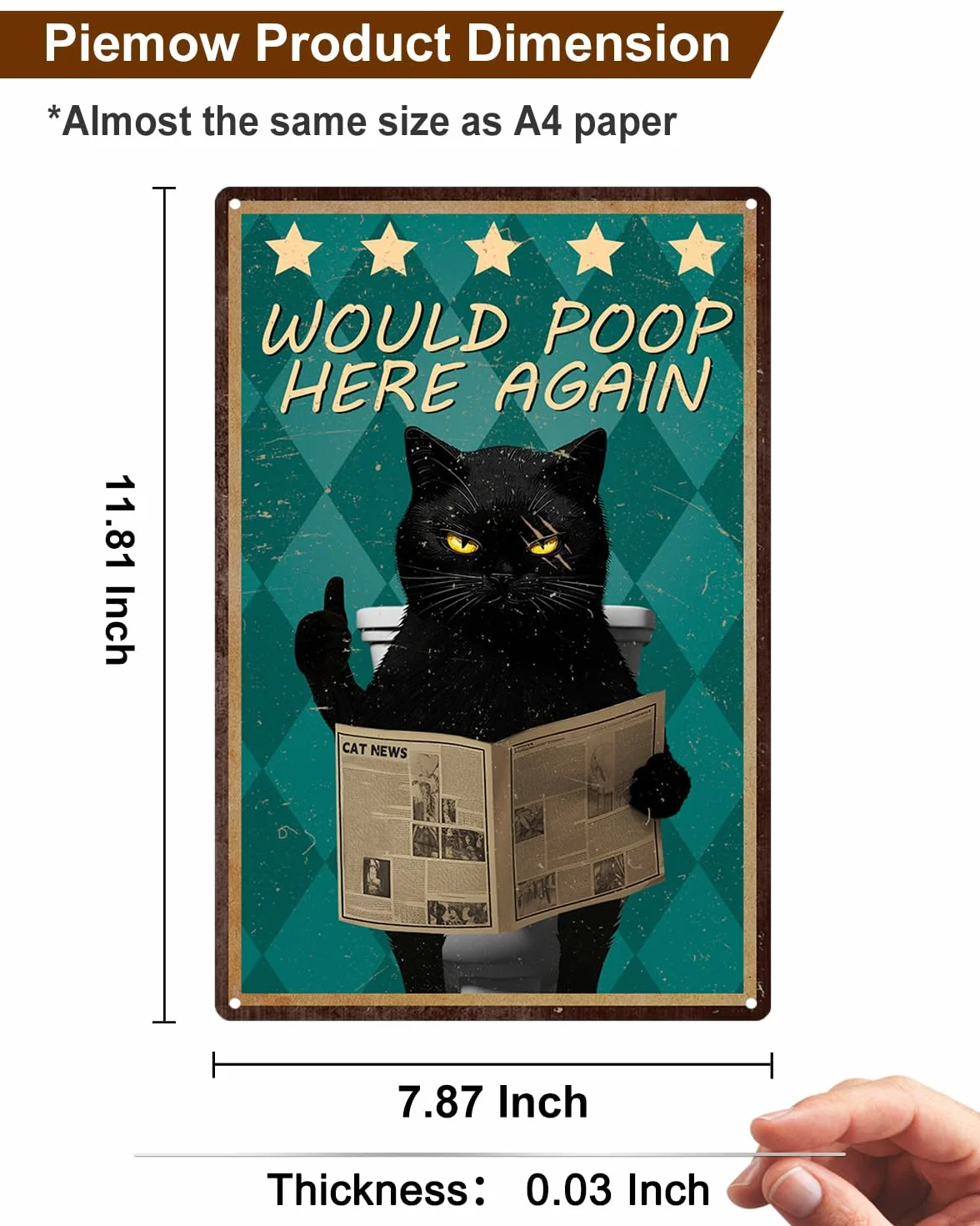 Piemow Zabawny czarny kot metalowy znak dekoracja ścienna 'Would Poop Here Again' vintage artystyczne plakaty prezent dla miłośników kotów łazienka toaleta dekoracja 20 x 30 cm