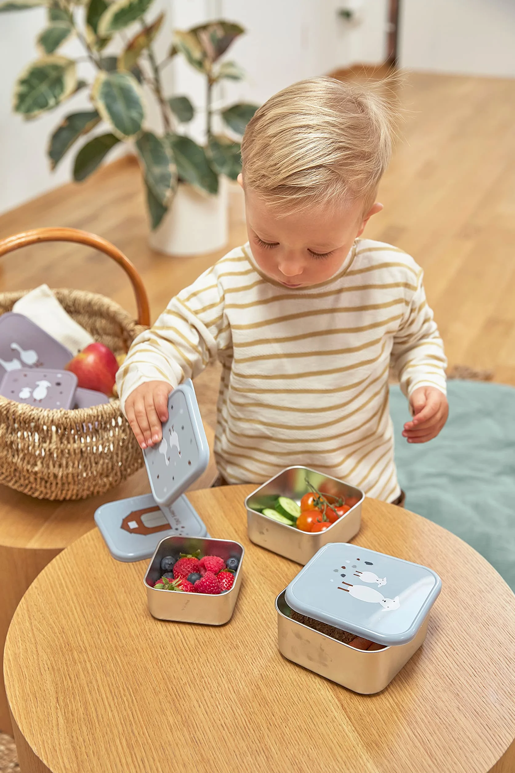 LÄSSIG Pudełko na przekąski zestaw 3 szt. stal szlachetna 3 sztuki Tiny Farmer Blue
