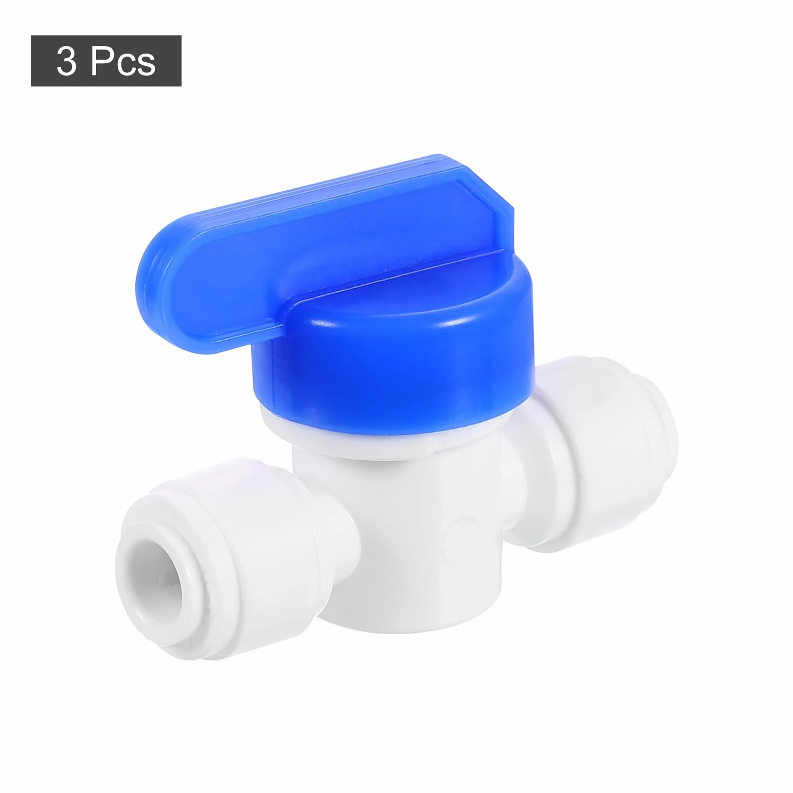 QUARKZMAN 3 sztuki złączek śrubowych Push to Connect, 1/4" OD x 1/4" OD i szybkozłączka rurowa, zawór kulowy z uchwytami do systemu wodnego RO, biały + niebieski (6-6 mm)