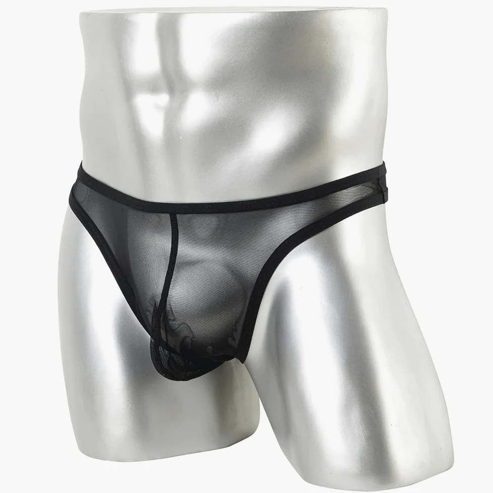 Męska seksowna bielizna z niską talią siateczkowa przezroczysta bielizna stringi prześwitujące Jockstrap z rozszerzającym woreczkiem dla mężczyzn
