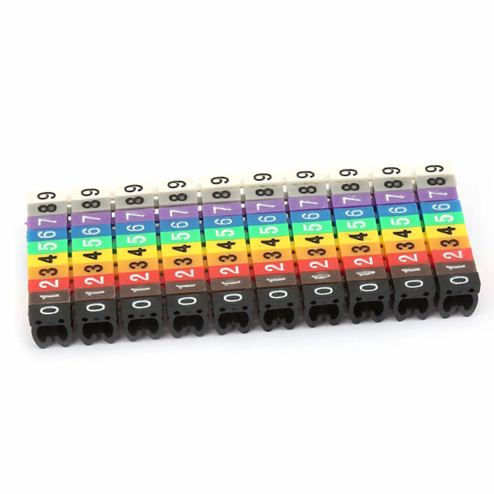 Markery Kablowe Kolorowe z Kodem Cyfrowym 0-9 dla Kabli 4,0 mm², Klipsy Identyfikacyjne 100 Sztuk Odporny na Luz z Tworzywa Sztucznego Markery do Identyfikacji Kabel