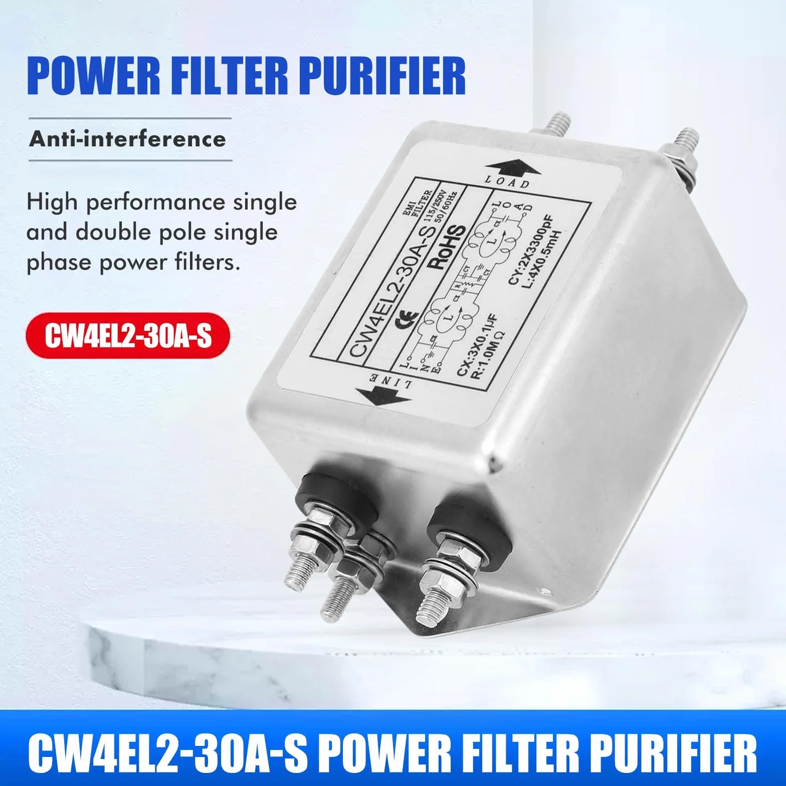 Filtr EMI - CW4EL2-30A-S Filtr zasilania jednofazowego EMI 115V/250V 50/60Hz