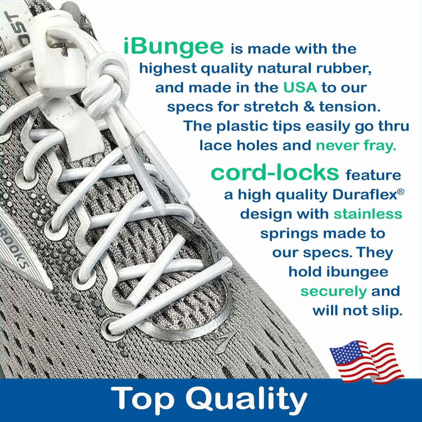 iBungee Laces (Elastic No Tie Shoelaces) (Made in the USA)