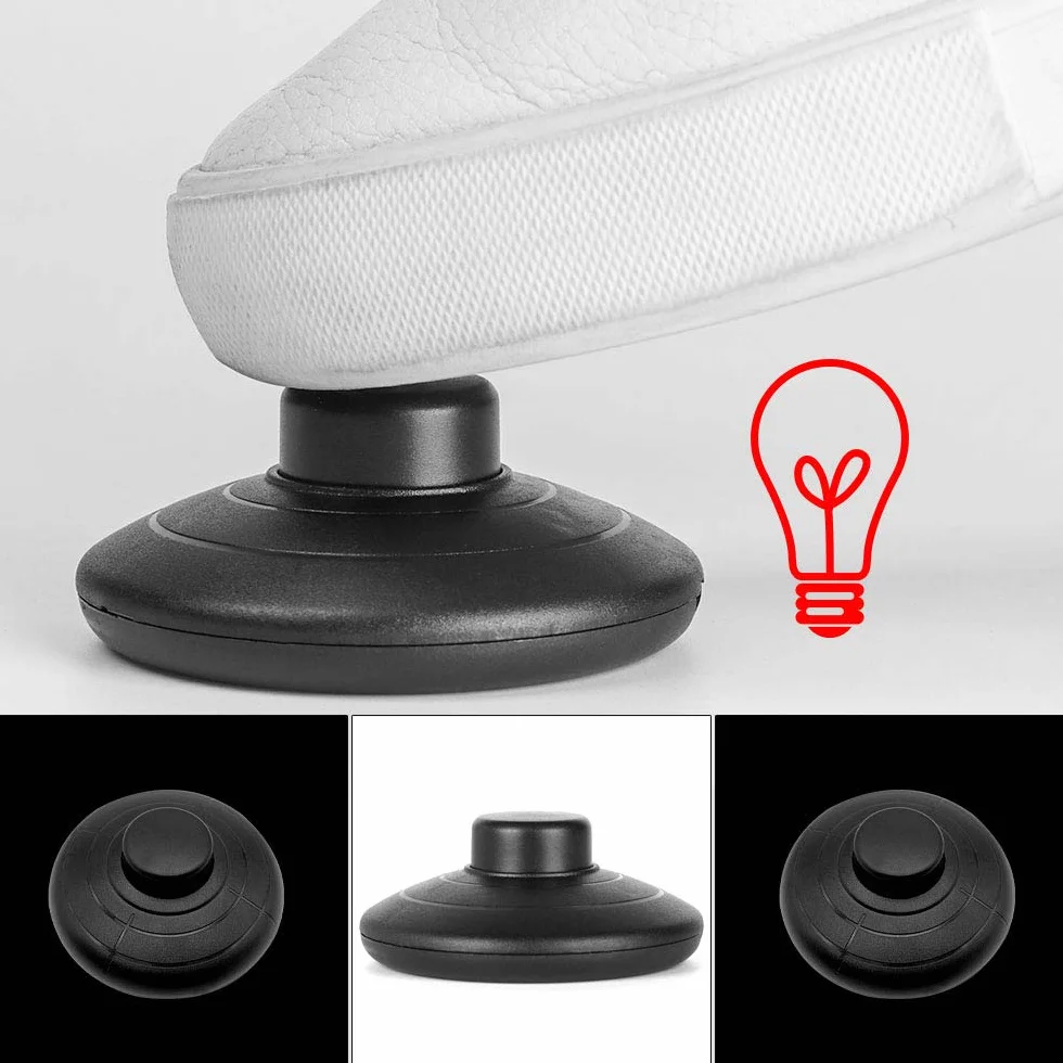 Przełącznik nożny o średnicy 70 mm, okrągły, 250 V/2 A, czarny, okrągły kabel, przełącznik nożny do lampa, lamp stojących, kuchennych lub innych, 1 sztuka