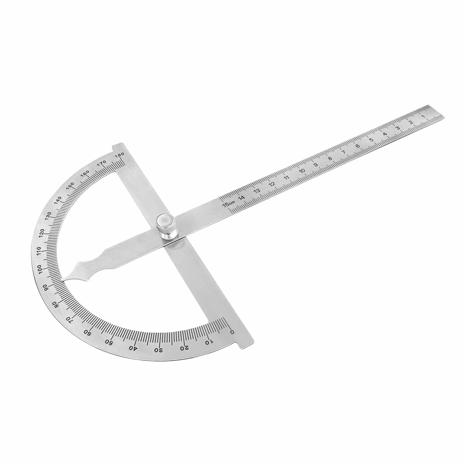 Flintronic Kątomierz ze stali nierdzewnej, ze śrubą ustalającą, regulowany 0-180°, miarka stopnia, linijka metalowa ze skalą (150 mm), kątomierz metalowy, do szkoły, prac drewnianych, prac domowych