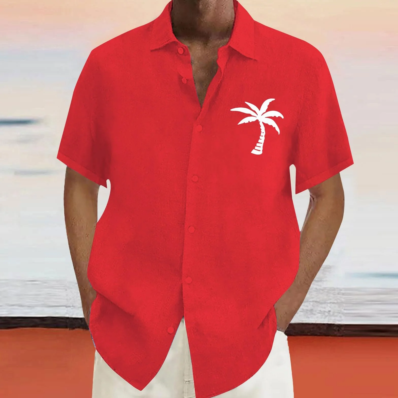 DENGJIAMY męskie hawajskie koszule z krótkim rękawem męskie plus size wakacje plaża zapinana na guziki koszula letnia na co dzień klasyczne podstawowe gładkie topy męskie ubrania