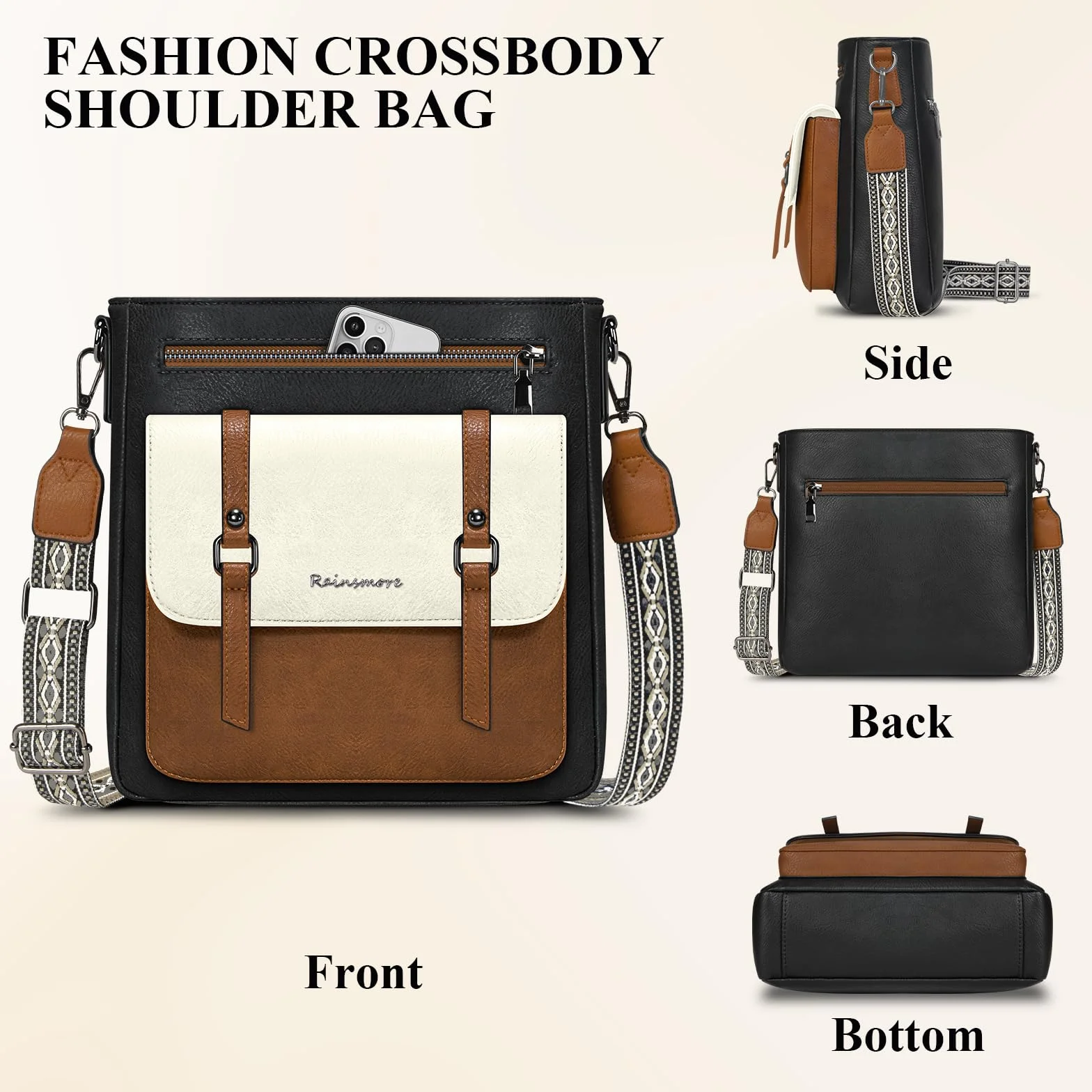 RAINSMORE Skórzana Torba na Ramię Crossbody Średnia