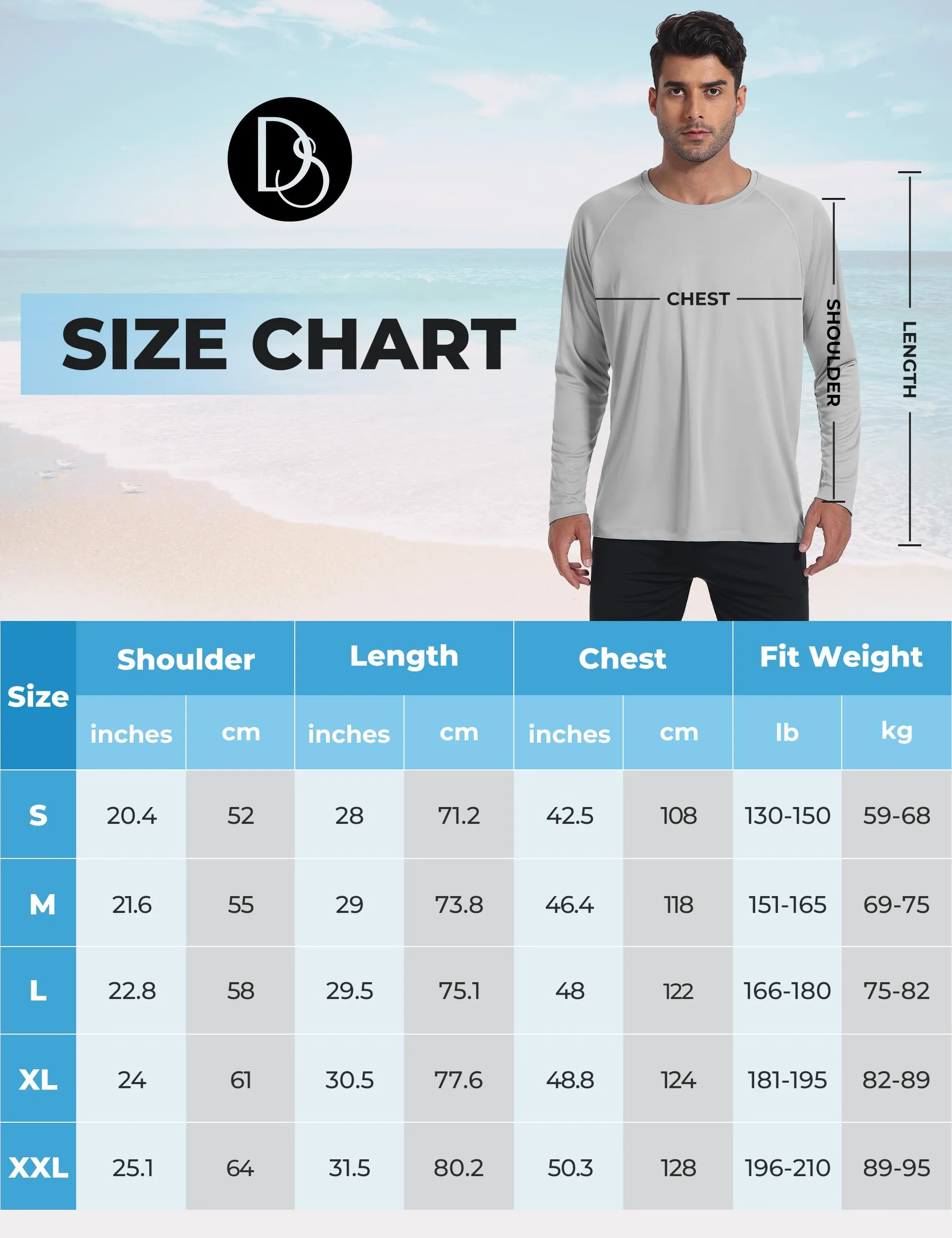 Desol Męska koszulka Rashguard z kieszeniami UV, UPF 50+, ochrona przed słońcem, koszulka z długim rękawem, do surfowania, biegania, pływania, wędrówek