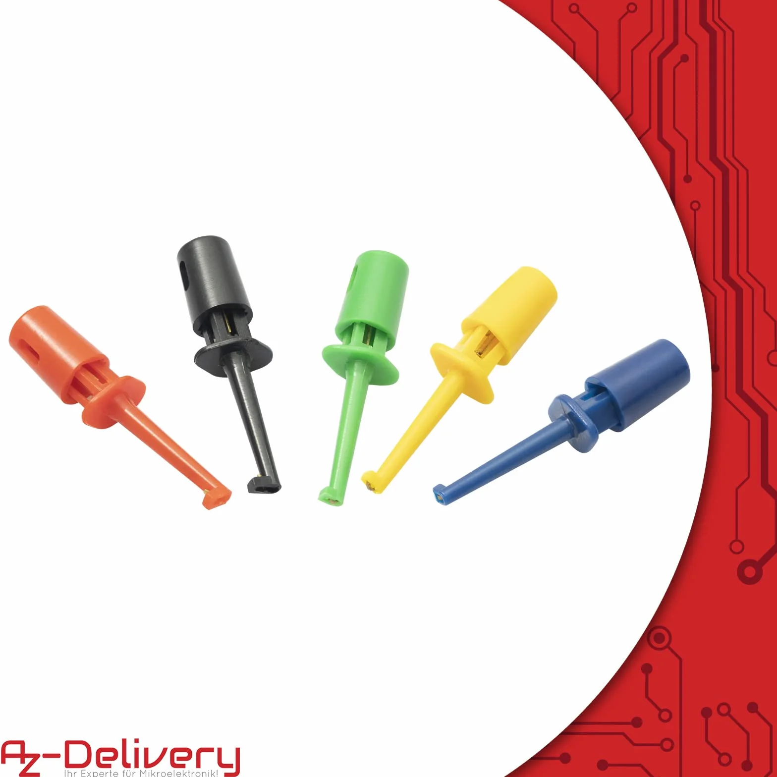 AZDelivery 10 x haczyk testowy, zestaw do testów elektronicznych, kompatybilny z listwą sztyftową Dupont, niezawodność haków testowych