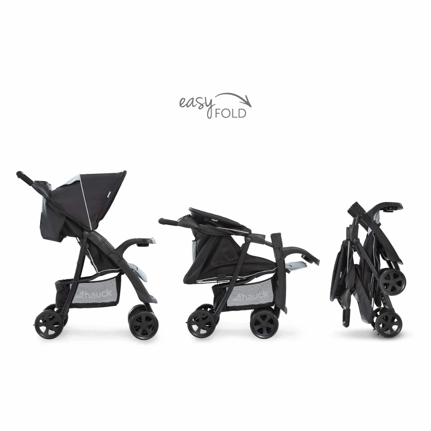 Hauck Shopper Neo II Buggy wózek do 25 kg z funkcją leżenia od narodzin, mały składany, mechanizm składania jedną ręką, lekki, 2 uchwyty na napoje, duży kosz, kolor srebrny / szary
