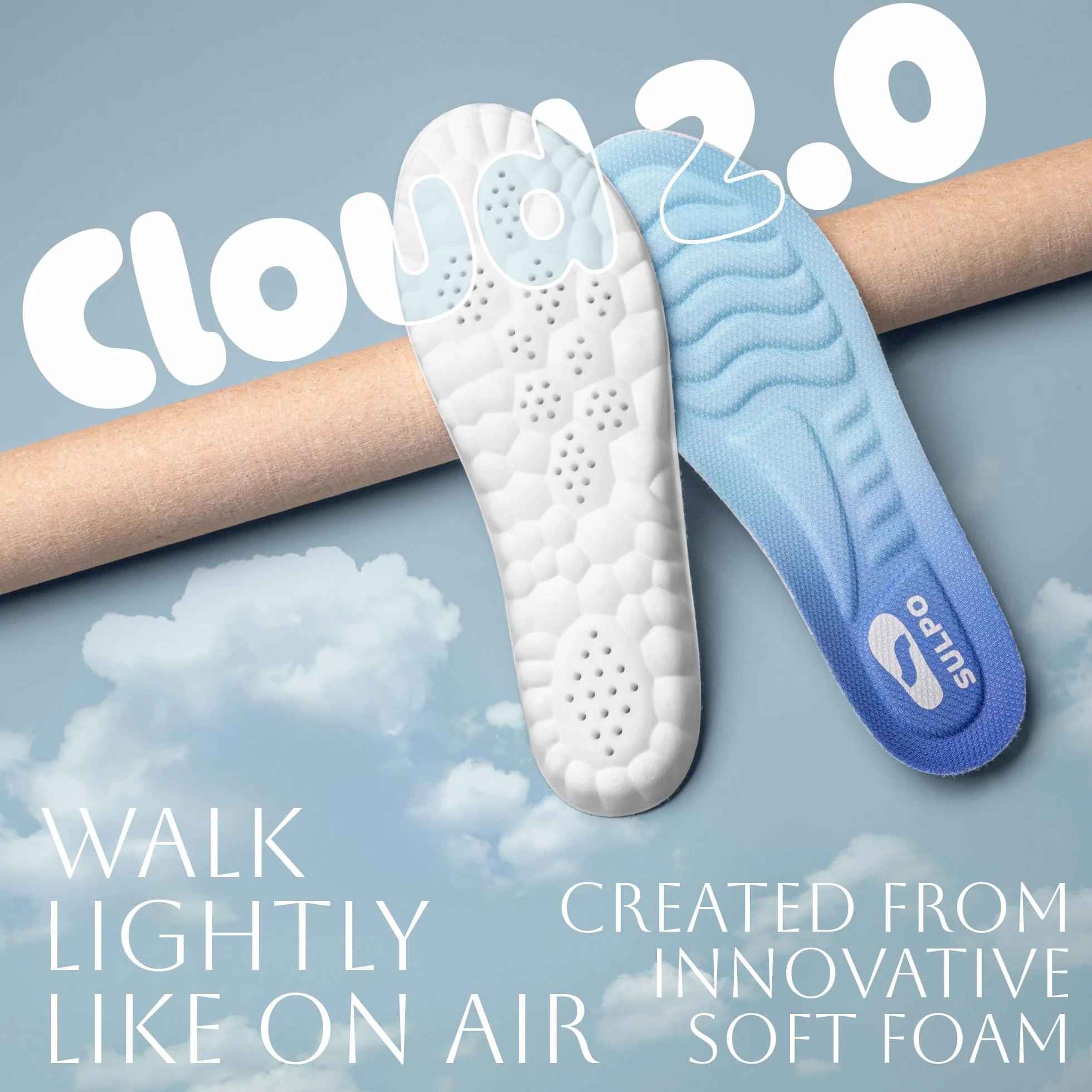 SULPO Cloud 2.0 Komfortowe wkładki do butów - Supermiękkie wkładki z pianki idealne do sportu - Ultralight Insoles - Amortyzujące wstrząsy - Oddychające - 37-38 EU / 1 para