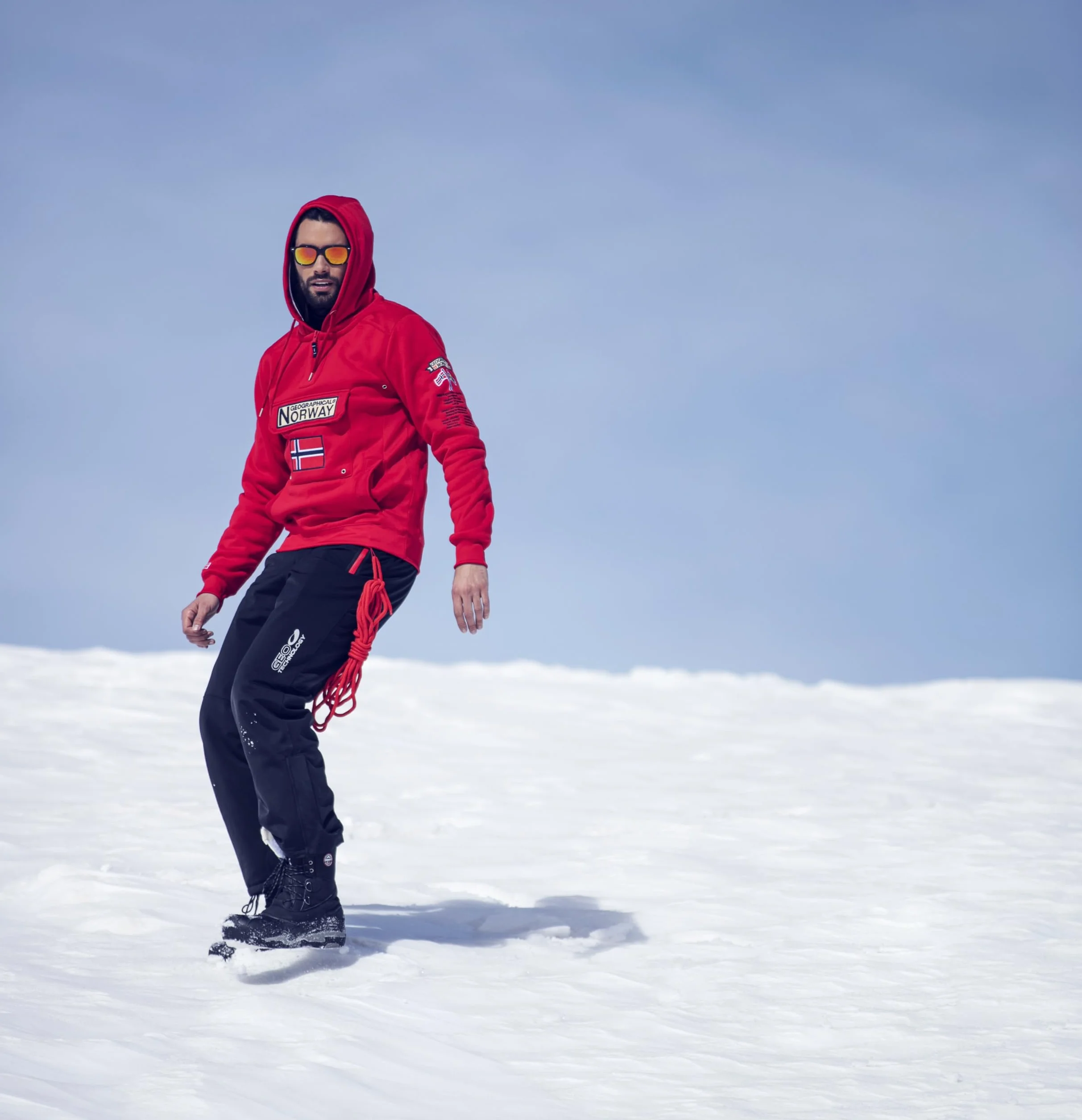 Geographical Norway GYMCLASS męska bluza z kapturem z logo marki i długim rękawem