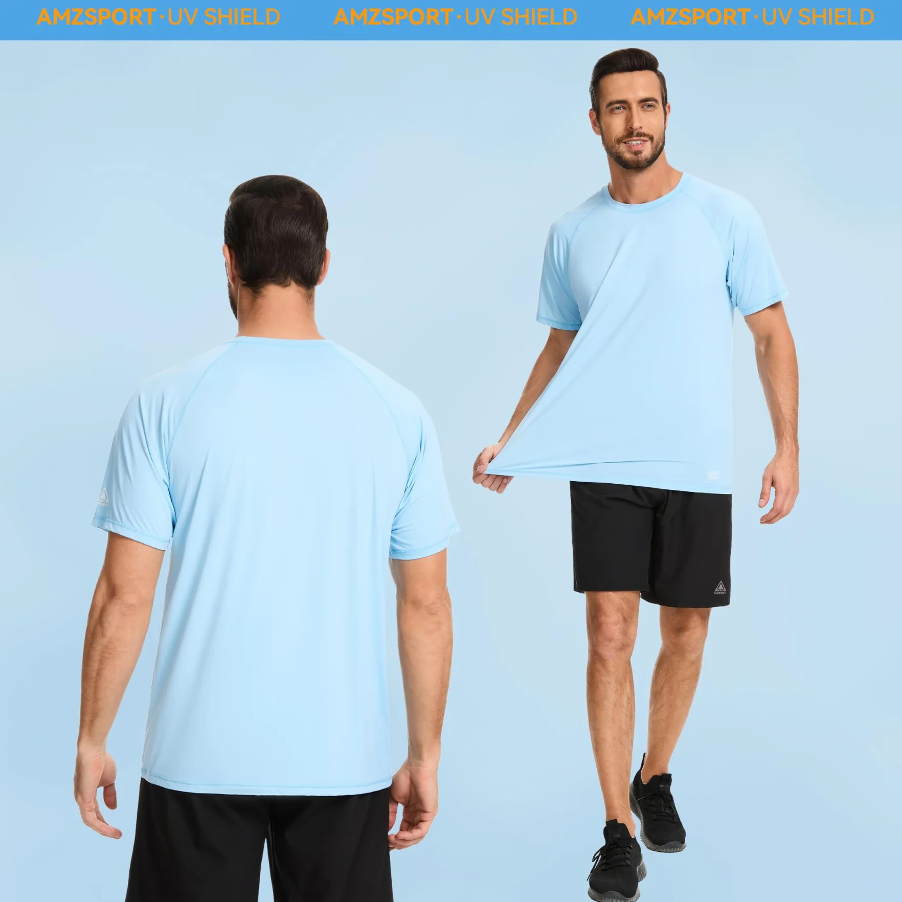 AMZSPORT Męska koszulka UV Rashguard UPF 50 z długim i krótkim rękawem, ochrona przed słońcem, oddychająca, szybkoschnąca do wędkowania i surfowania