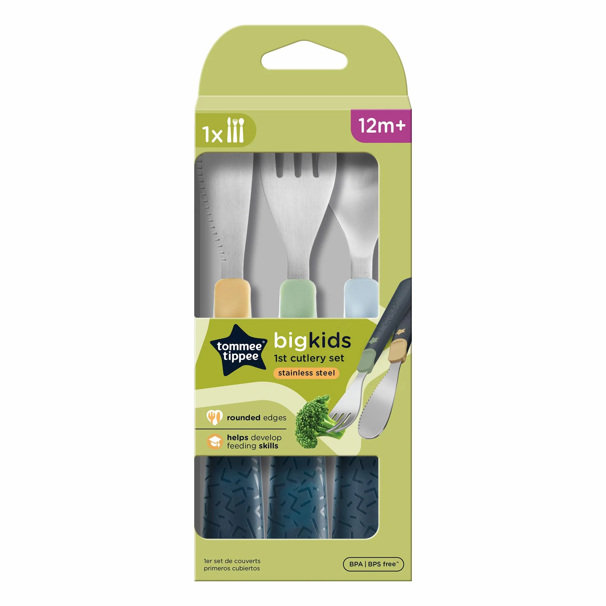 Tommee Tippee Big Kids Stainless Steel First Cutlery Set, Rounded Edges, Chunky Handles, 12m+