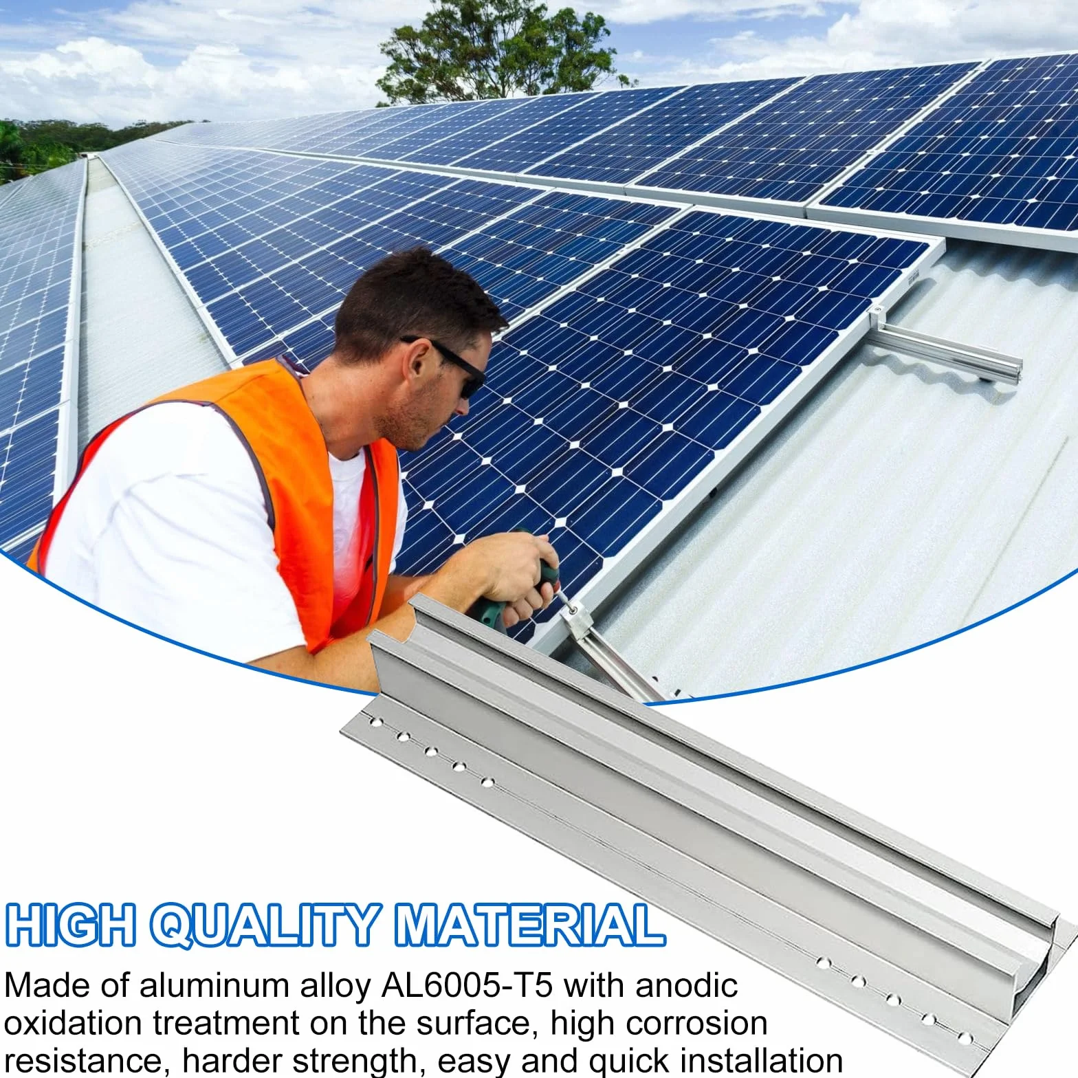 Zestaw 6 uchwytów do montażu modułu solarnego, 300 mm, moduł PV, wspornik szyn płaskiego dachu, 30-45 mm, regulowany zacisk końcowy, do profilu aluminiowego do mocowania fotowoltaicznego