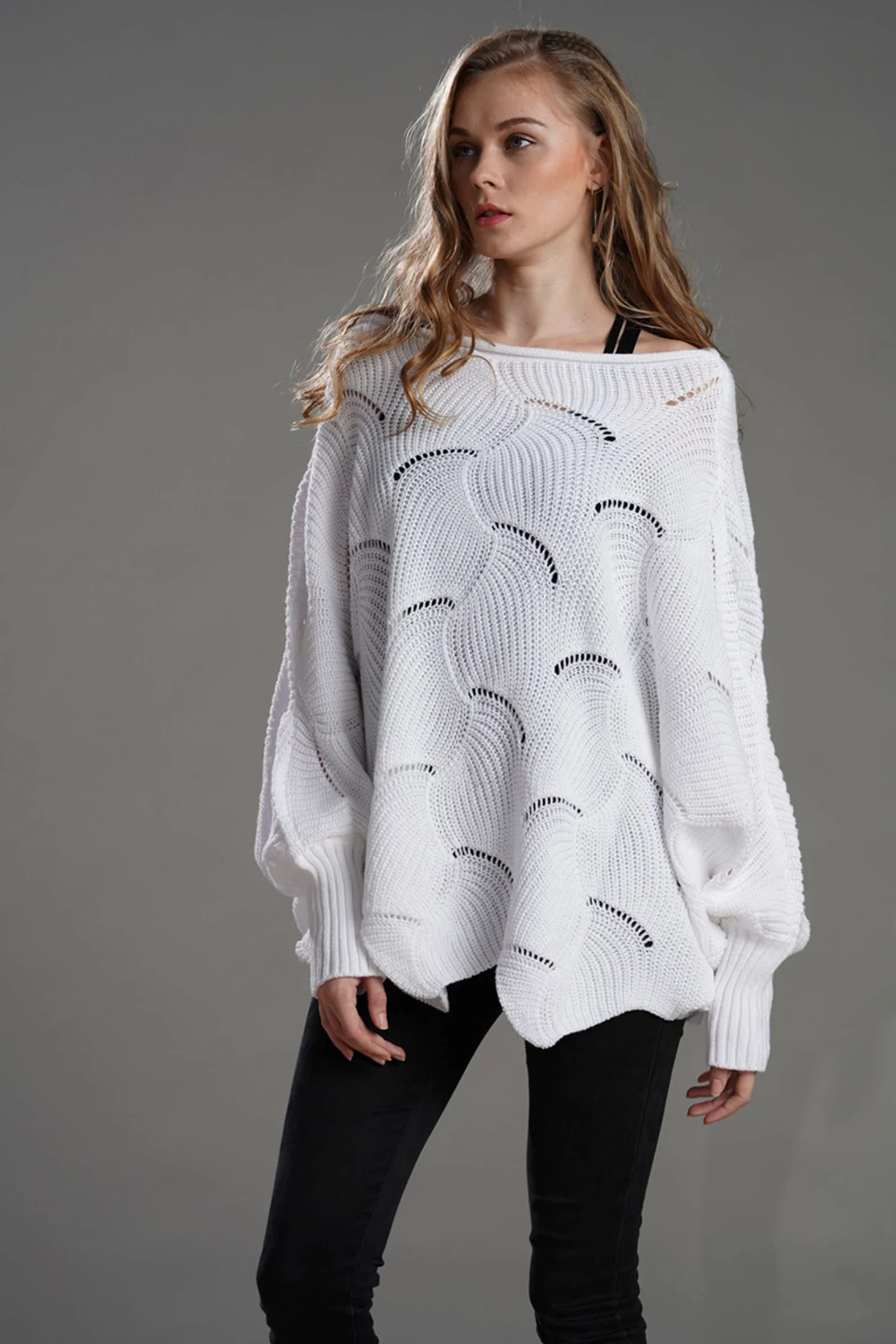 Damski sweter z nietoperzem, sweter z odkrytymi ramionami, sweter dla kobiet, luźny sweter, koszulki z długim rękawem, swetry, bluzki, dzianina, z wycięciami, dzianina