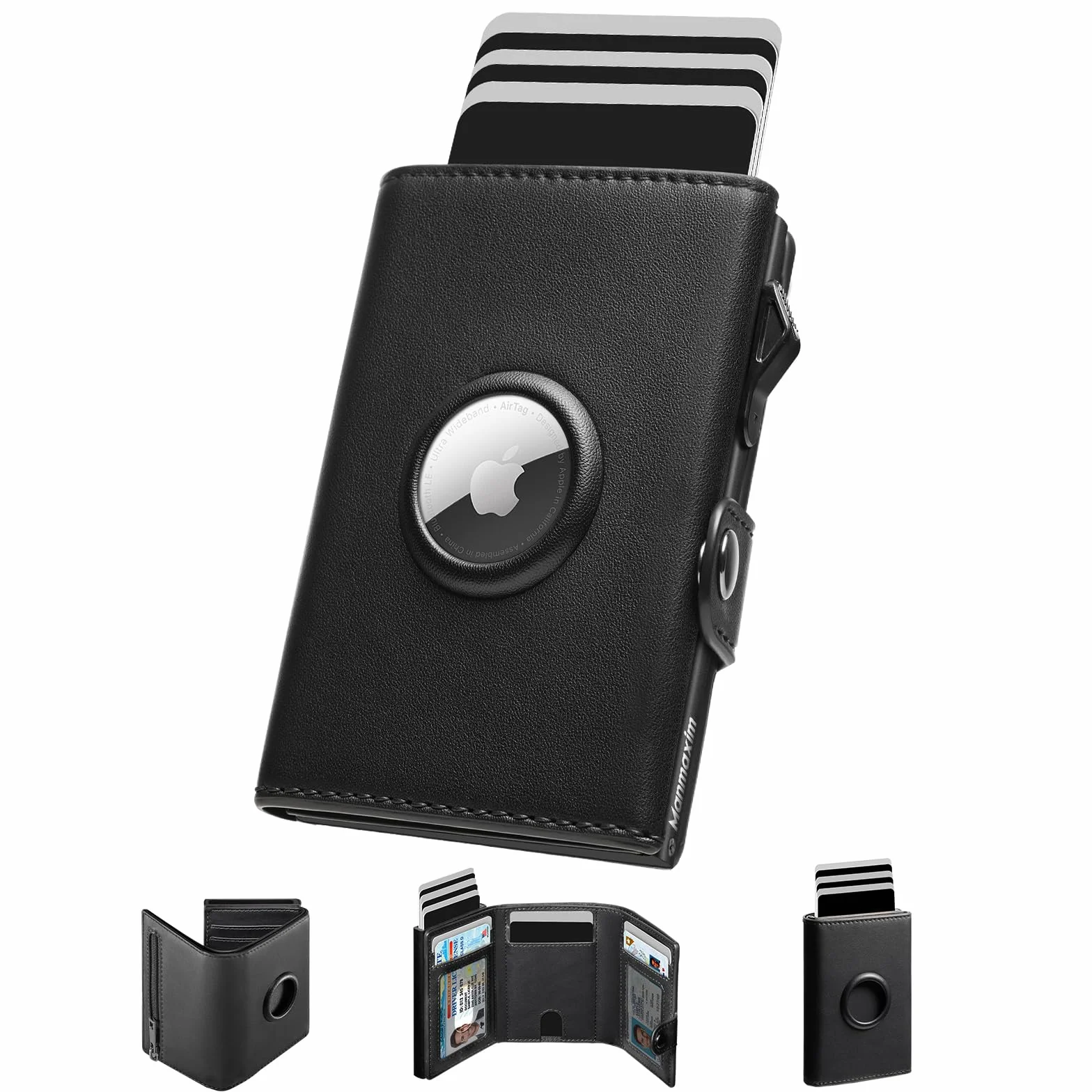 Apple Airtag Wallet Portmonetka męska RFID Smart Wallet kompaktowy na 12 kart pop-up czarny