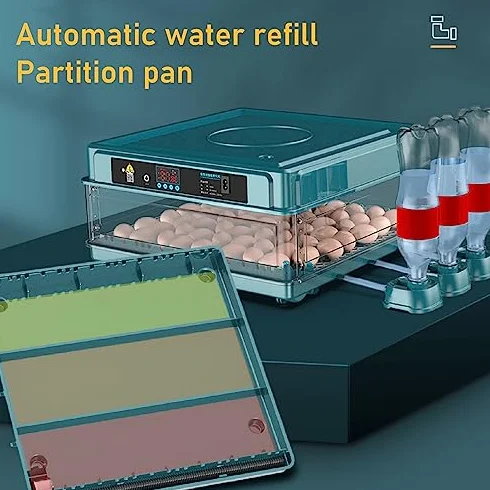 Inkubator W Pełni Automatyczny Inkubator do Jaj Kurzych 9-35 Inkubator do Jaj z Wydajnym Oświetleniem LED Wylęgarnia dla Kurczaków Gęsi Kaczki Gołębie Przepiórki Ptaki (Wtyczka UE 220 V 64 Jaja)