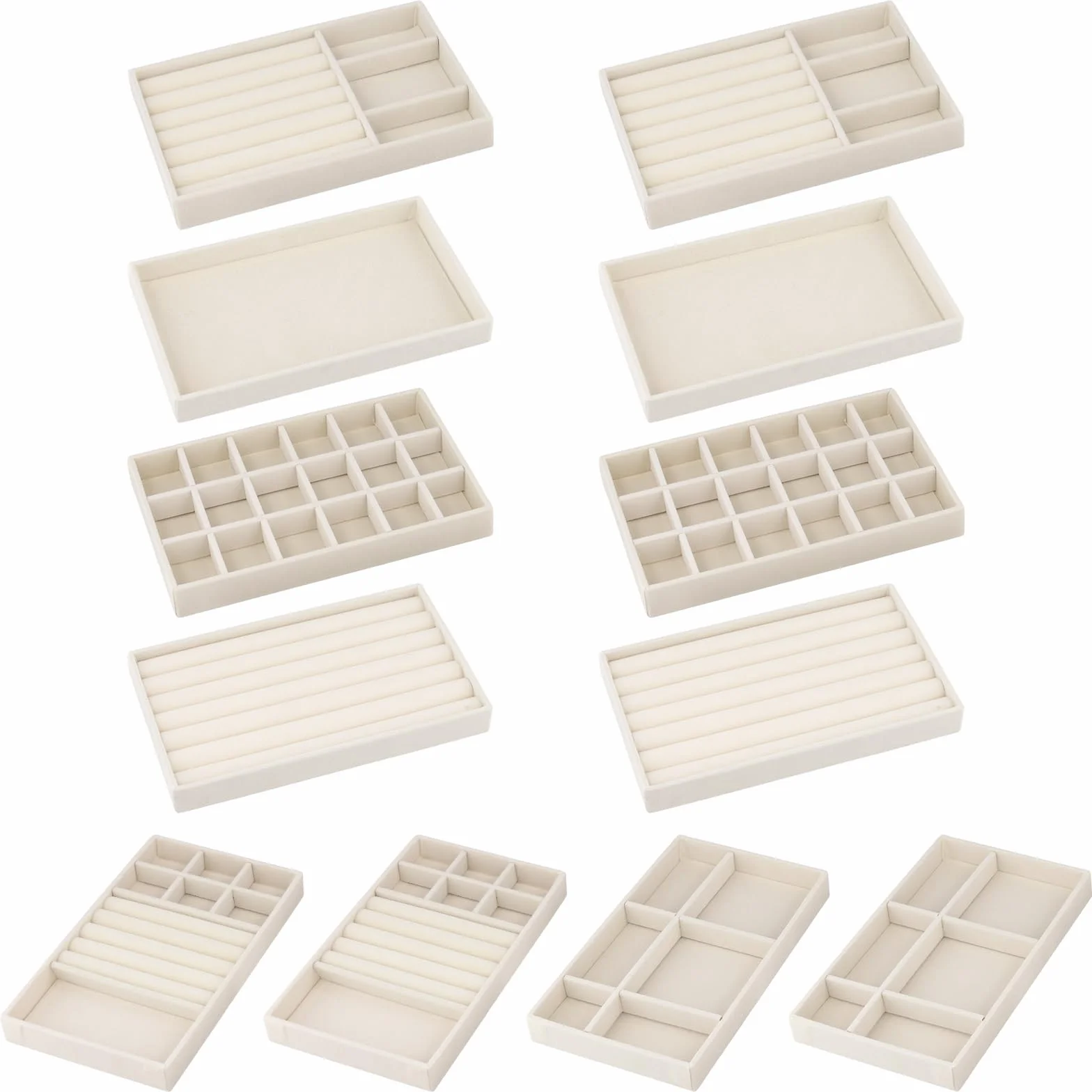 Pudełko organizer na biżuterię 12 tac 21,5x12,5x2,5 cm 6 przegródek beżowe