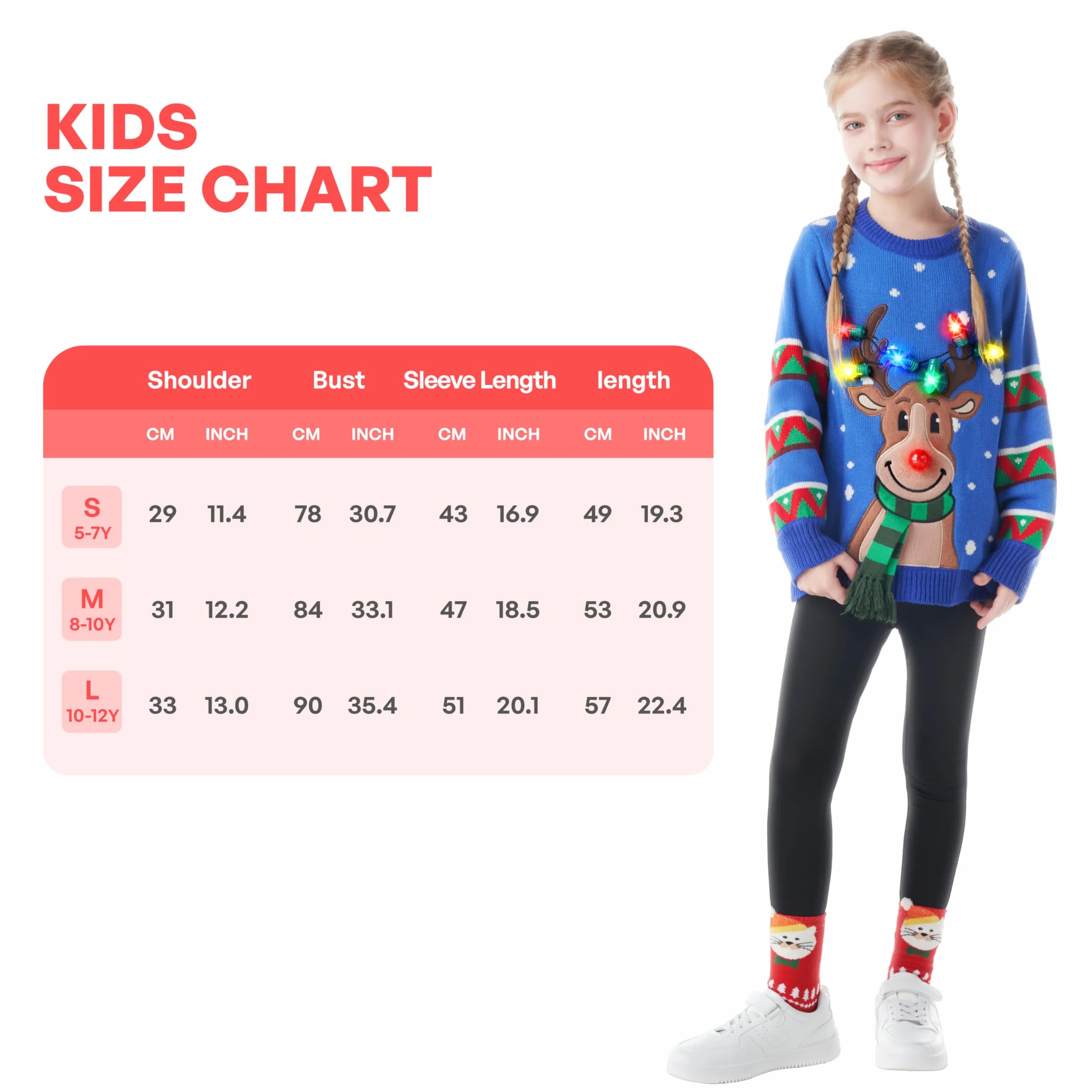 JOYIN Brzydki świąteczny sweter dla dzieci, świecący sweter bożonarodzeniowy dla chłopców i dziewcząt, świąteczny sweter dla chłopców i dziewcząt