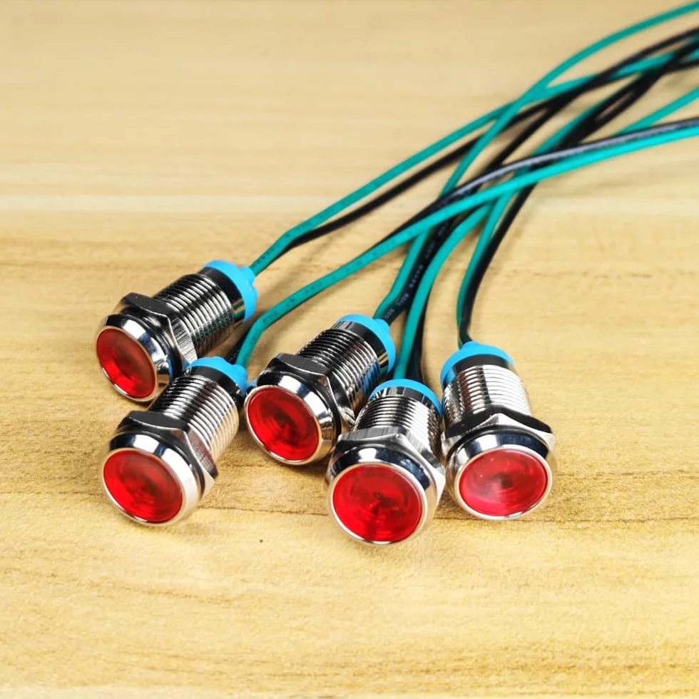 Gebildet 5sztuk 10mm Energooszczędna Dioda LED Metalowy Wskaźnik Swietlny 3V-4.5V-5V-6V-7.5V-9VDC Wodoodporna Lampka Sygnalizacyjna z Przewodem, czerwona