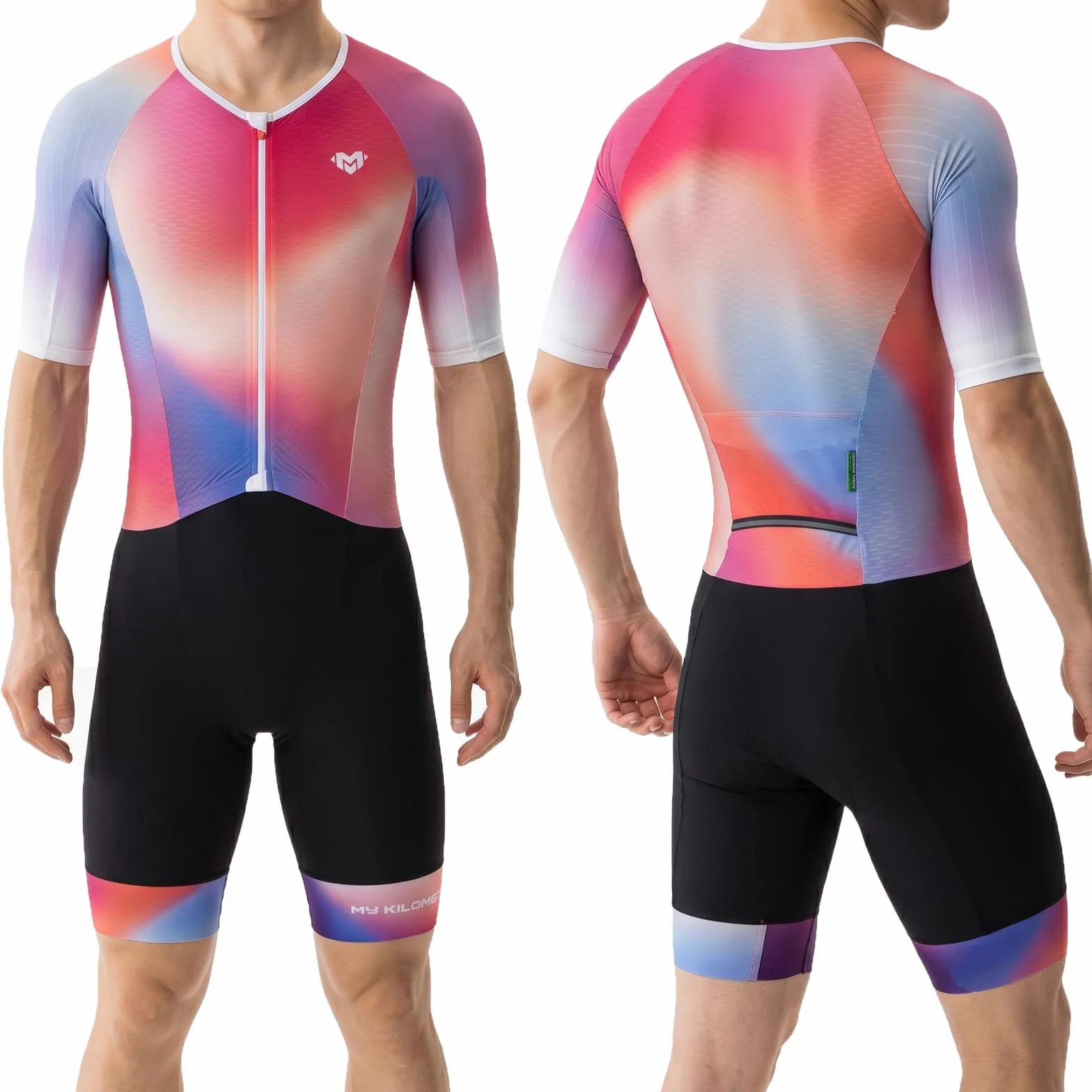 MY KILOMETRE Męski Kombinezon Triathlonowy z Krótkim Rękawem – Jednoczęściowy Trisuit Oddychający i Szybkoschnący z Tylną Kieszenią