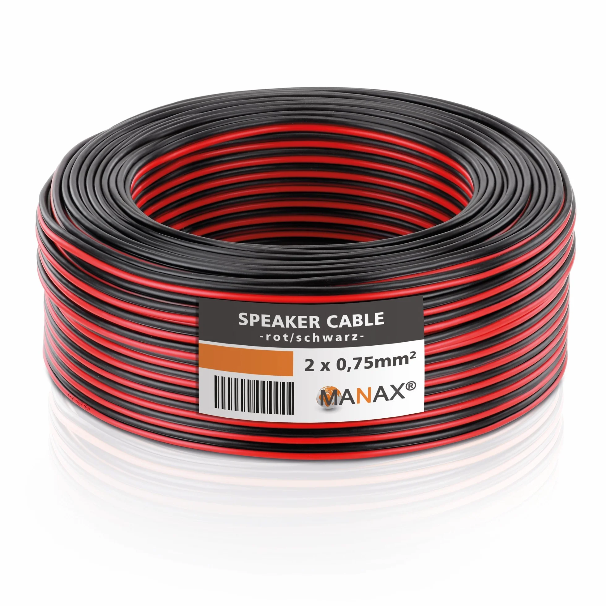 MANAX® Kabel podwójny 50 m, 2 x 0,75 mm², czerwony/czarny kabel 2-żyłowy (50 m 0,75 mm² - 1 pierścień, czerwony/czarny)