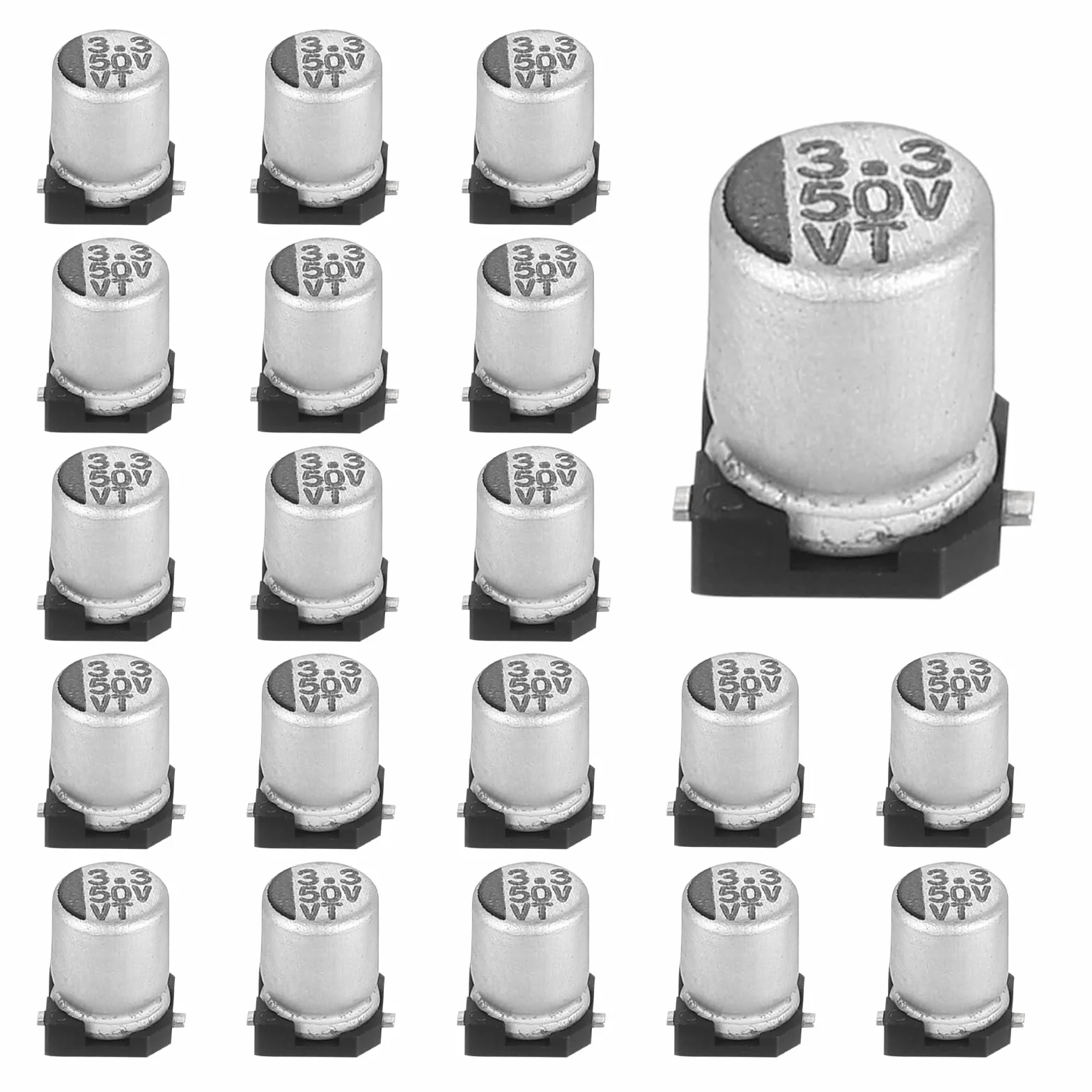 QUARKZMAN 3.3uF 50V Aluminiowe kondensatory elektrolityczne, niska impedancja urządzenie do montażu powierzchniowego Kondensator elektrolityczny do obwodu drukowanego TV, 4x5,4 mm, 20 sztuk