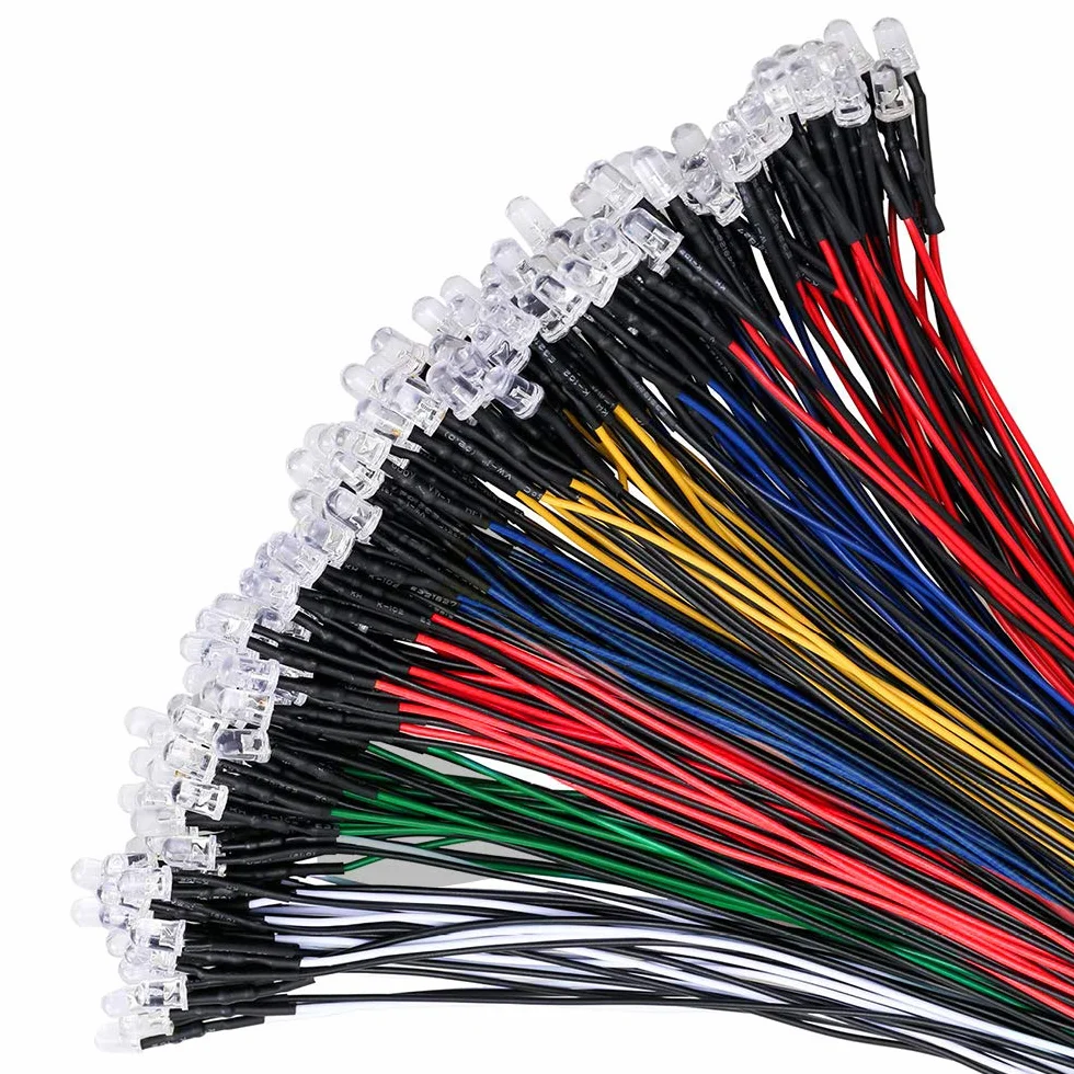 YIXISI 100 Sztuk 5 Kolorów 5mm Ultra Jasne 12 V Wstępnie Przewodowe Diody LED, Wstępnie Okablowana Lampa LED z żarówką, Biały Czerwony Niebieski Zielony żółty, do Majsterkowiczów Zabawki Części