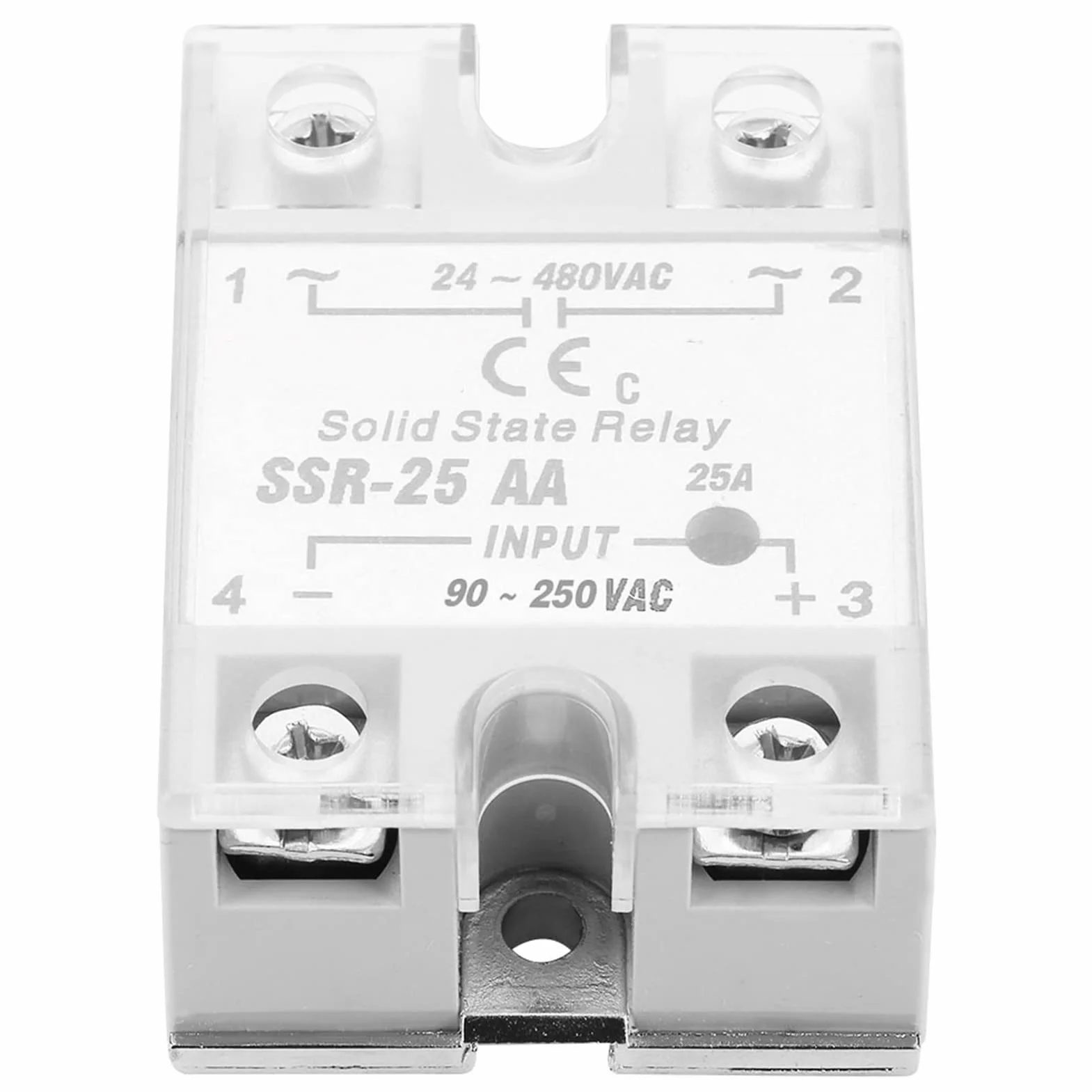 Przekaźnik Półprzewodnikowy 240 V AC, SSR-25 AA 25A Moduł Przekaźnika z Napięciem Wejściowym 90-250 V AC Wyjście 24-480 V AC