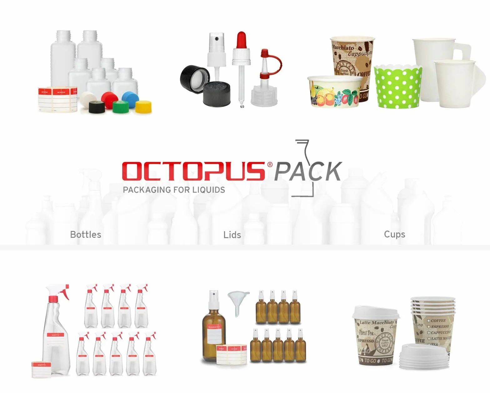 Octopus 5 x 500 ml butelki z tworzywa sztucznego, butelka plastikowe HDPE z kolorowymi zakrętkami