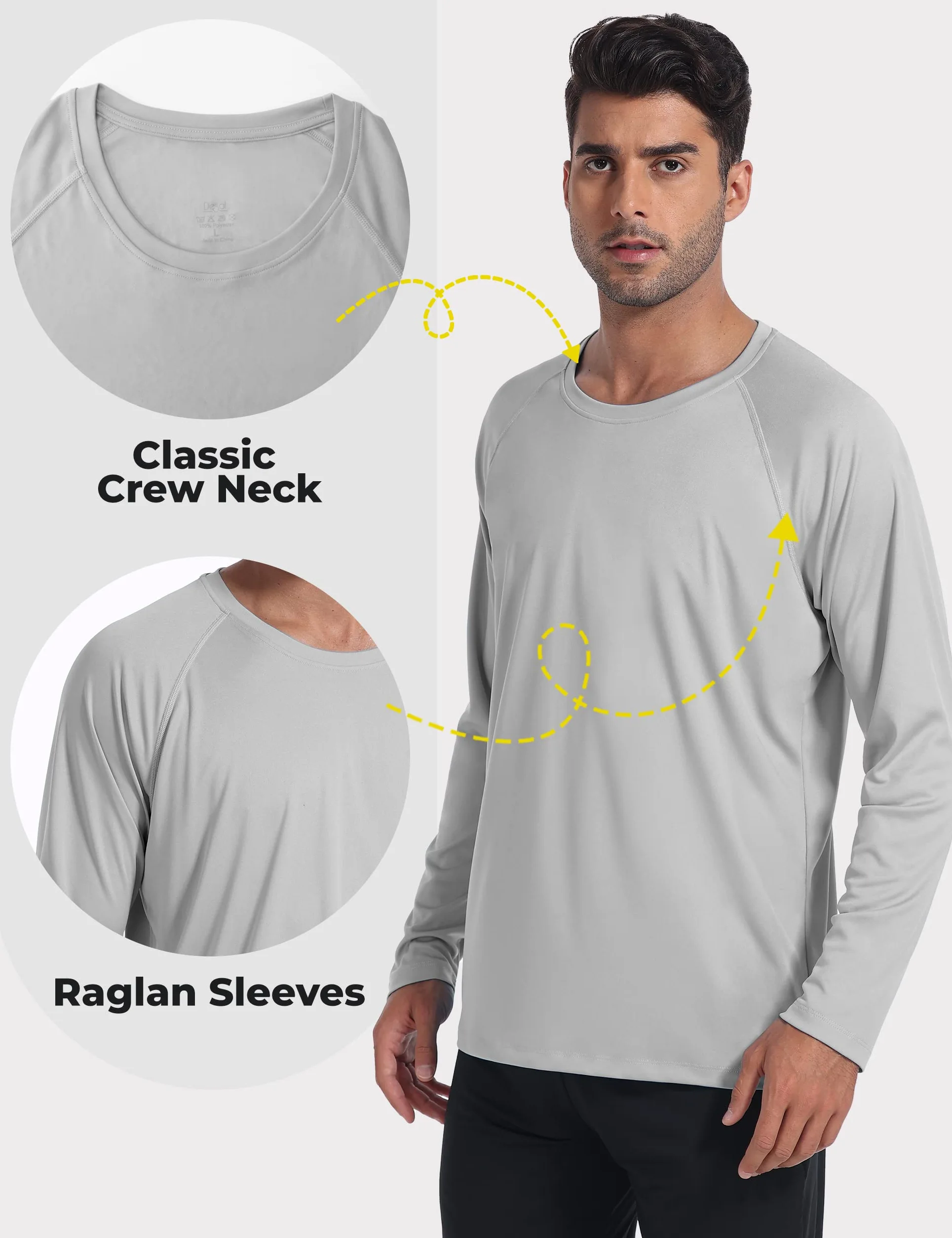 Desol Męska koszulka Rashguard z kieszeniami UV, UPF 50+, ochrona przed słońcem, koszulka z długim rękawem, do surfowania, biegania, pływania, wędrówek
