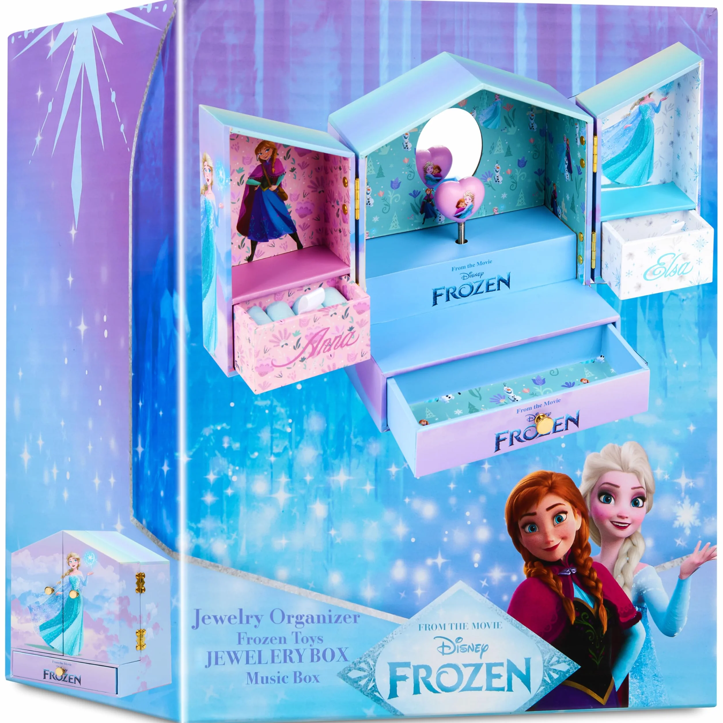 Get Trend Disney Kraina Lodu Muzyczna Pudełko Na Biżuterię Pomysły Na Prezent Nastolatki Sypialnia Dekoracja Elsa Zwijana Pozytywka z Lustrzanym Szufladami Do Przechowywania Prezenty dla Niej, Liliowy