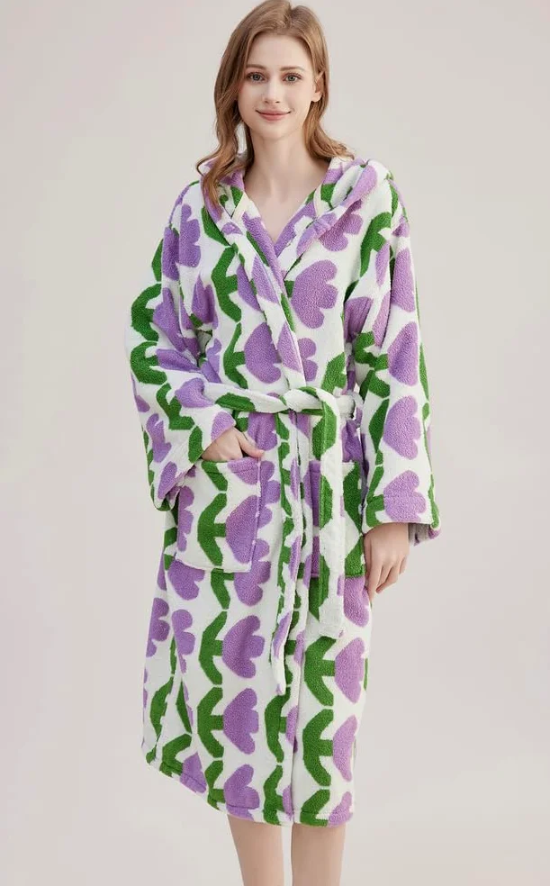 Damski szlafrok frotte, bawełniany szlafrok z kapturem, chłonny, gruby, długi szlafrok do spa, zimowy szlafrok pluszowy,B,One Size