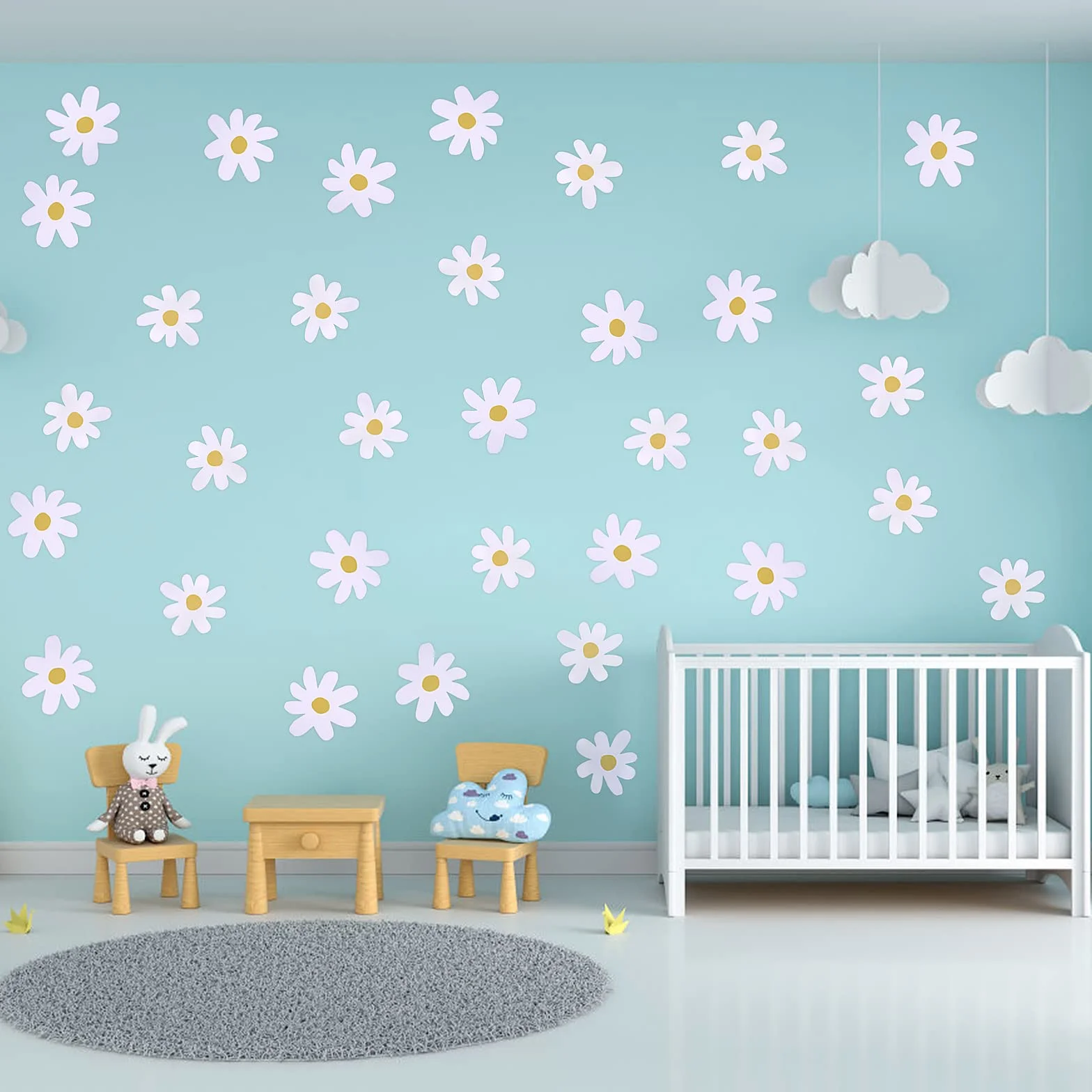 36 sztuk tatuaży ściennych do pokoju dziecięcego, białe, stokrotki, samoprzylepne, naklejki ścienne, dekoracja ścienna, dekoracja ścienna w stylu boho, dla dziewcząt i chłopców, do pokoju dziecięcego,