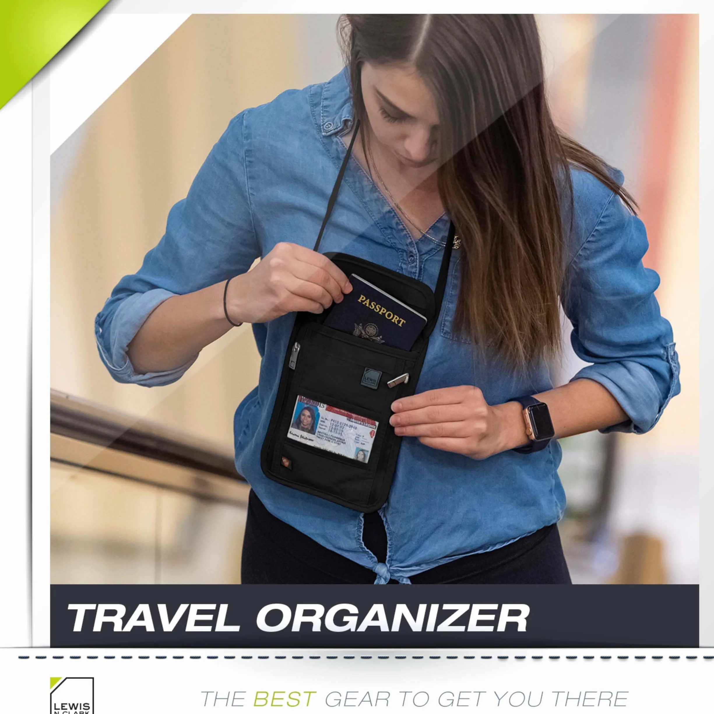 Lewis N. Clark Saszetka RFID, Czarny, One Size