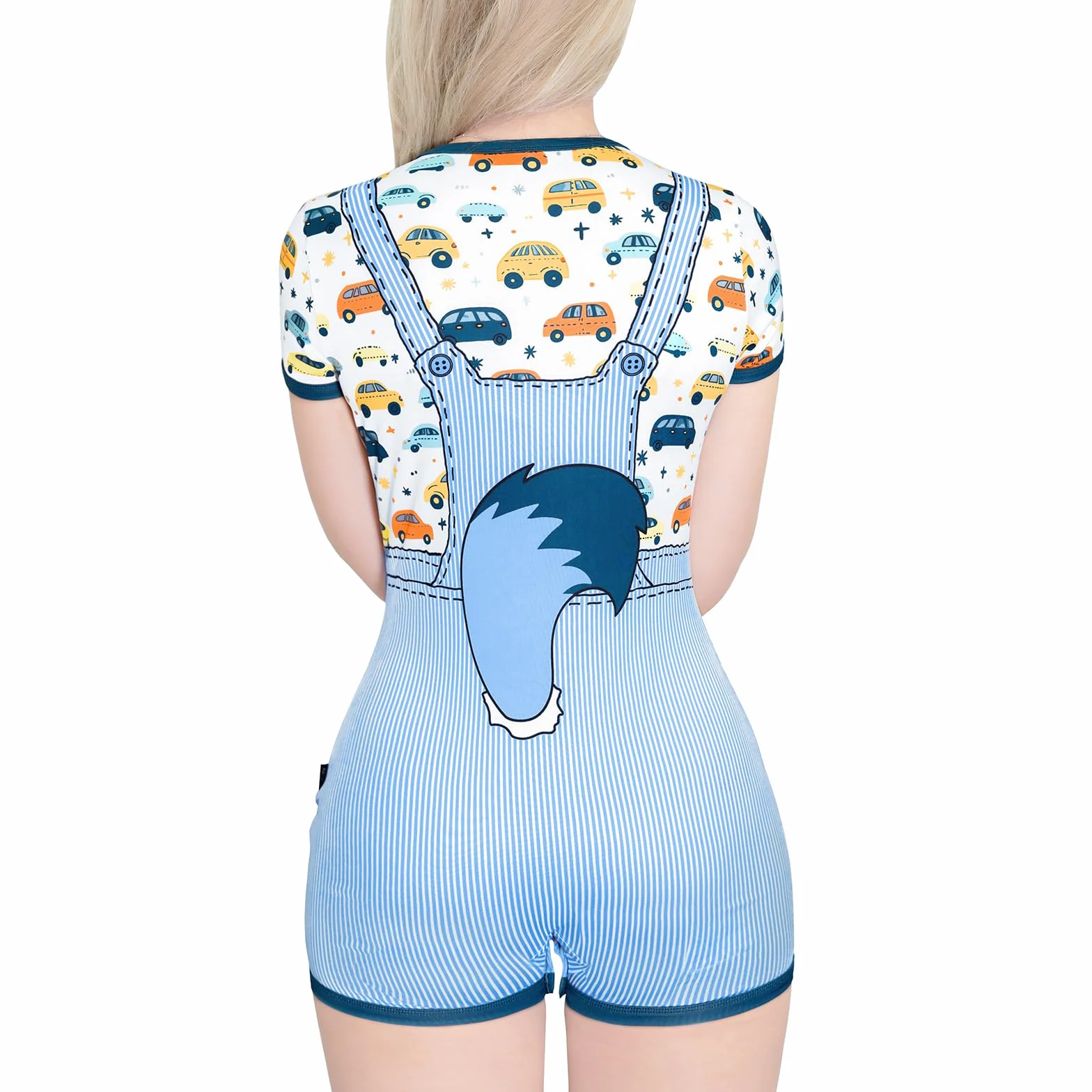 LittleForBig Jedwabiste śpioszki Onesie Piżama Bodysuit Little Blue Furrytail Racecar