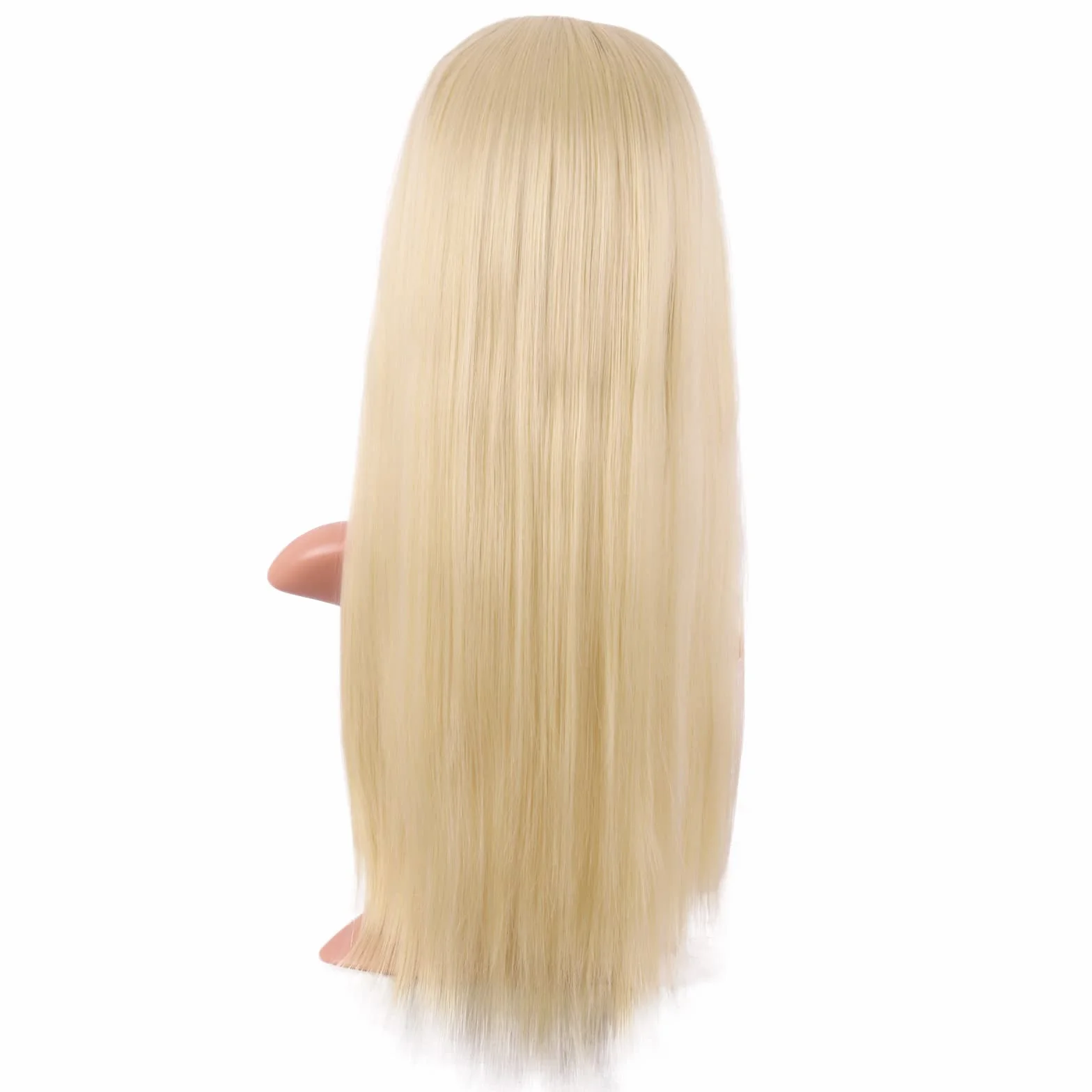 Peruka syntetyczna 56 cm prosta z frędzlami ciepło odporna MapofBeauty mieszany blond