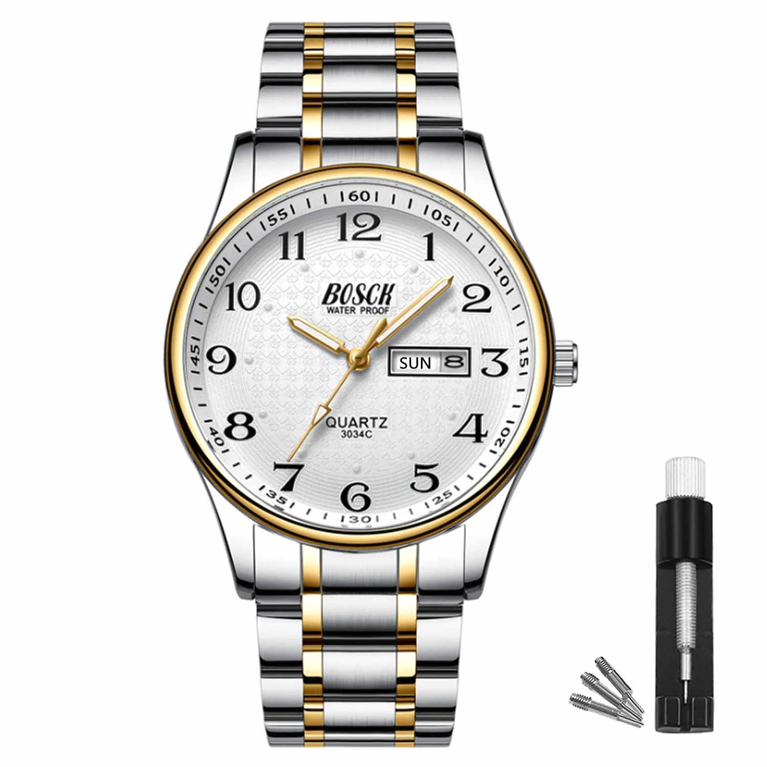 BOSCK Zegarek męski analogowy 40 mm stal nierdzewna wodoodporny z datą i dniem