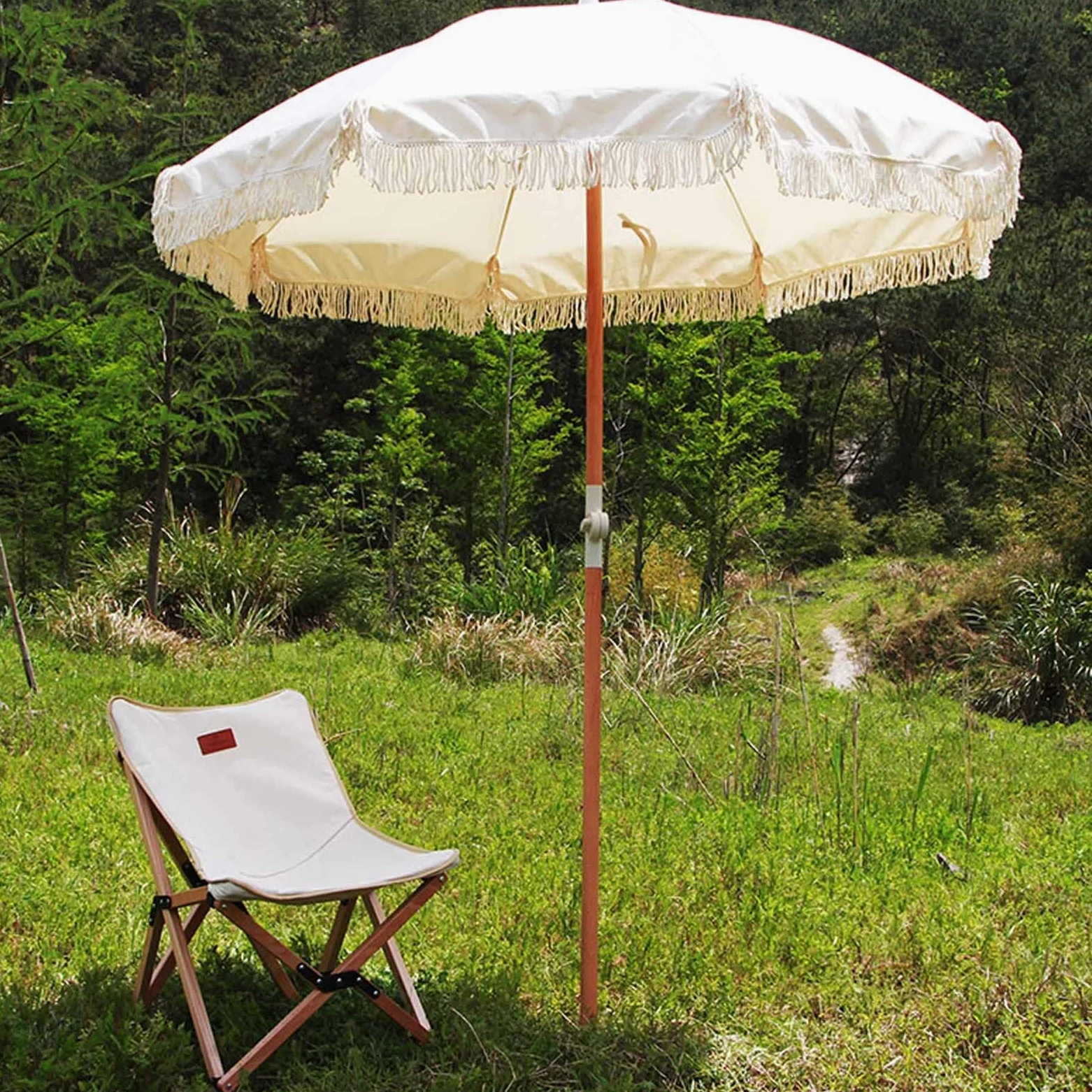 Parasol, Beżowy Frędzel, Parasol Ogrodowy, Parasol Kempingowy, Parasol Plażowy Z Frędzlami, Ochrona Przed Słońcem,Wit