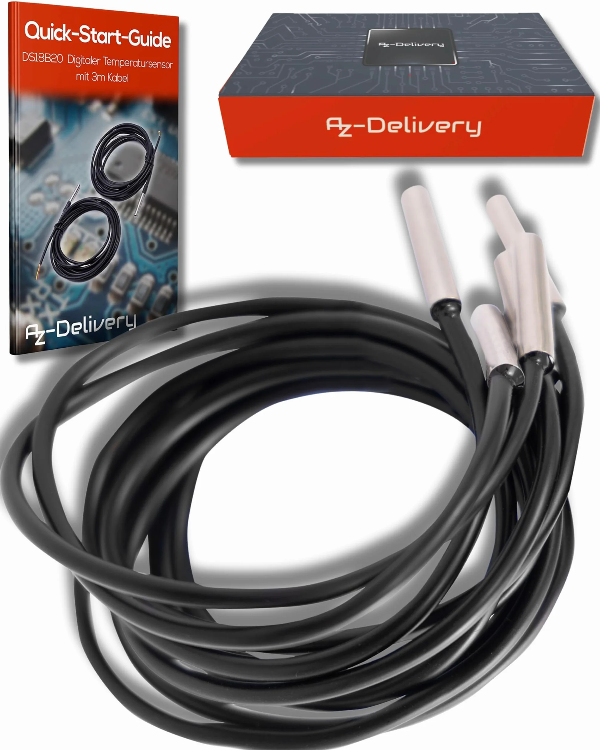 AZDelivery 2 x 3m kabel DS18B20 cyfrowy czujnik temperatury ze stali nierdzewnej sonda temperatury, wodoodporny kompatybilny z Arduino i Raspberry Pi w tym e-book!