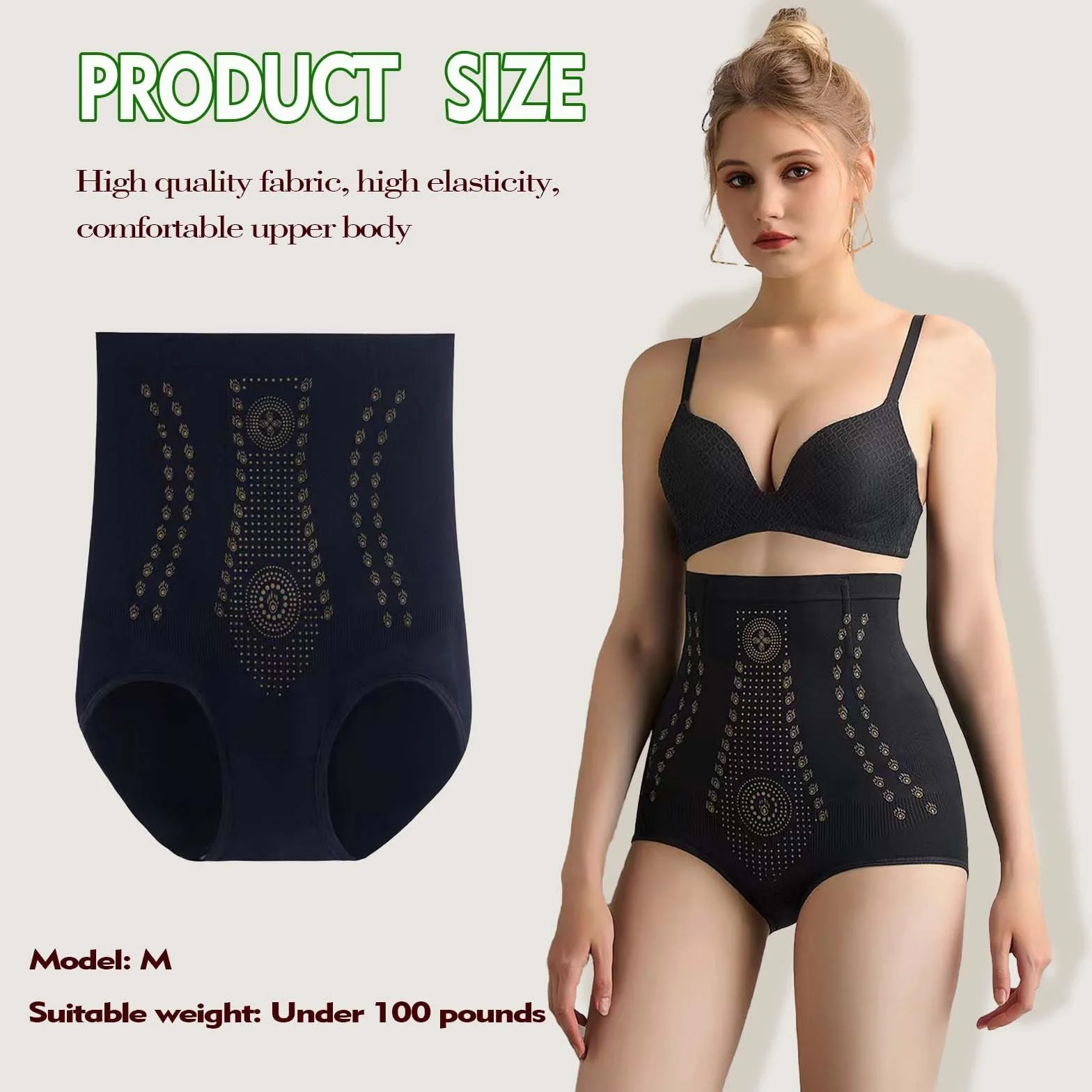 Bielizna wyszczuplająca brzuch, majtki po push-up, majtki wyszczuplające brzuch, miękkie i wygodne, z wysokim stanem, bielizna modelująca sylwetkę, czarne, M