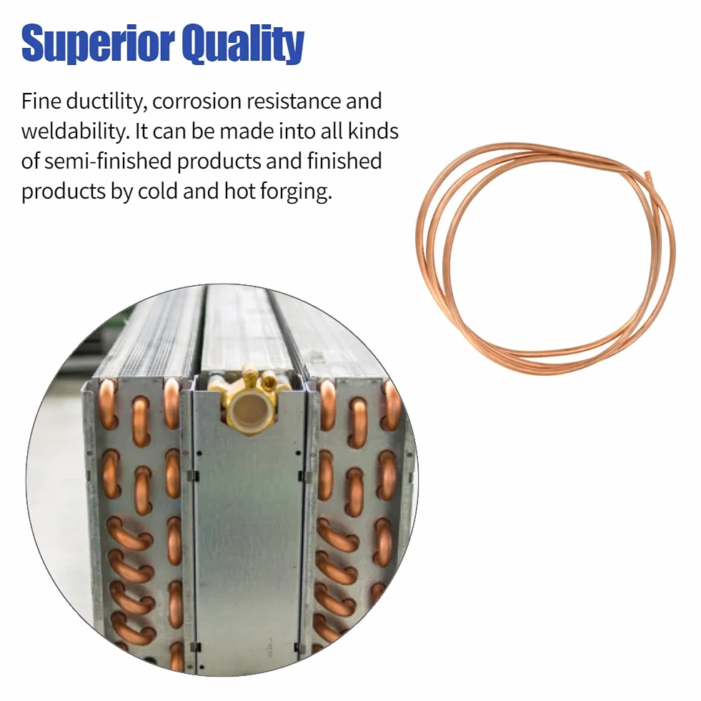 Rura miedziana 2M, OD 6mm x ID 4mm, miękka rura miedziana do generatorów, szyn zbiorczych, kabli, rozdzielnic, transformatorów i innych urządzeń elektrycznych, miedź T2