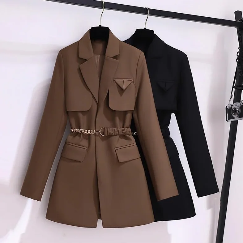 Marynarki damskie płaszcze wiosna jesień sznurowane kurtki płaszcz damski khaki XXL