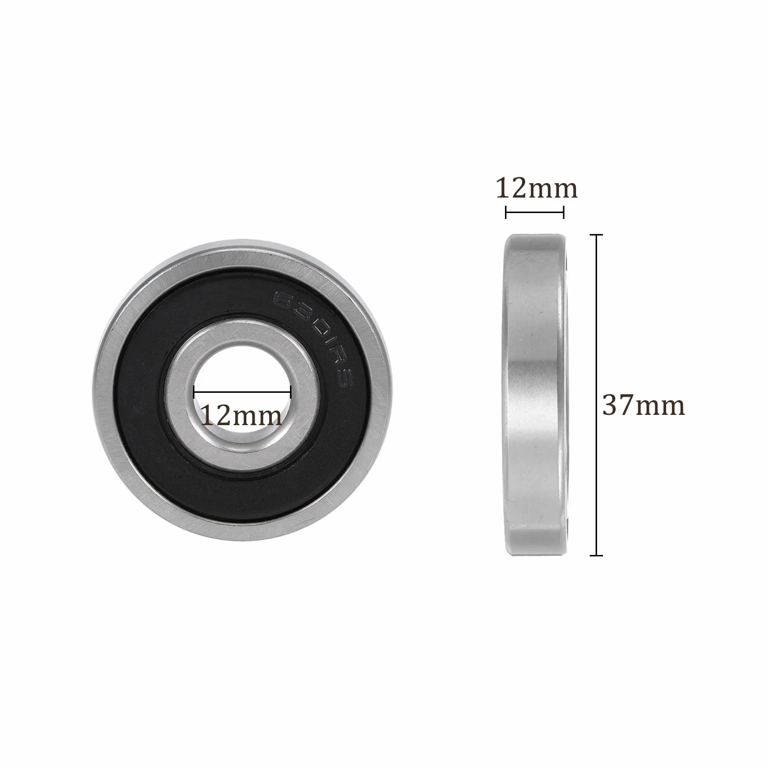 2 sztuki łożysk kulkowych zwykłych – [12 mm x 37 mm x 12 mm] kulki ze stali węglowej do silników, przenośników, kół, skrzyni biegów | podwójne uszczelnienie
